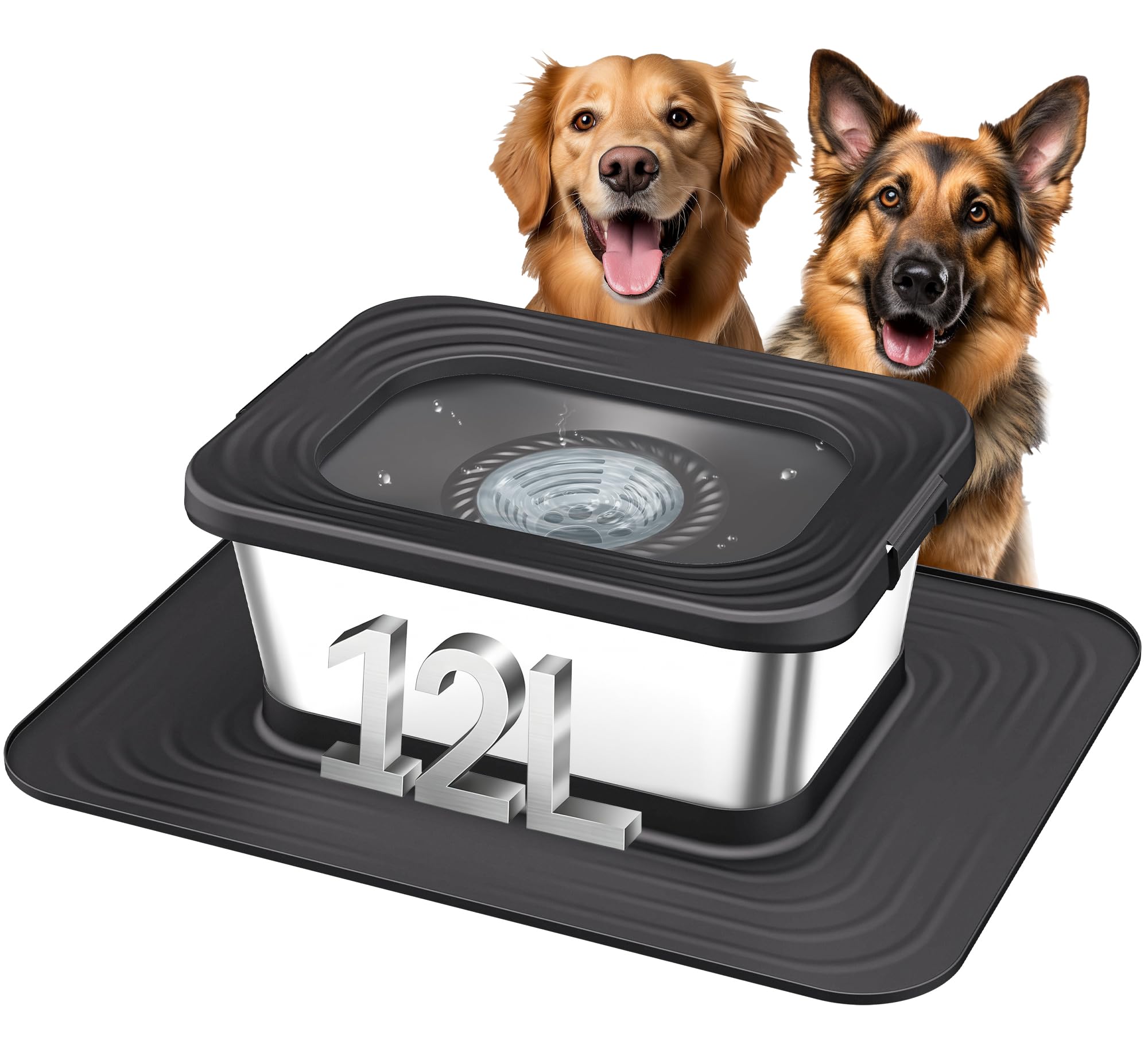 Decflow No Spill Dog Water Bowl,12L Stainless Steel Anti-Splash Bowls