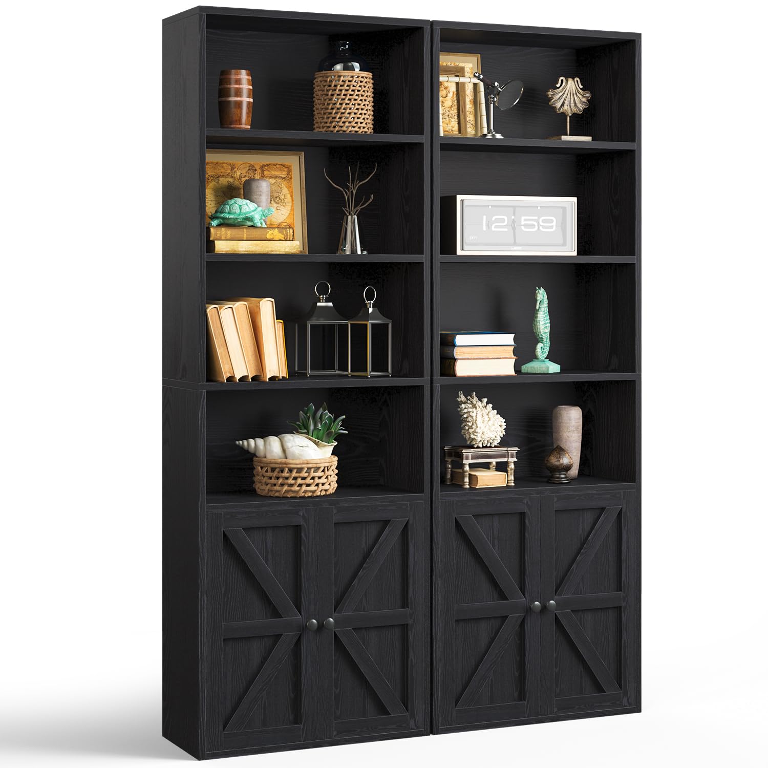 oneinmil Tall Bookshelf with Cabinet Doors Set of 2