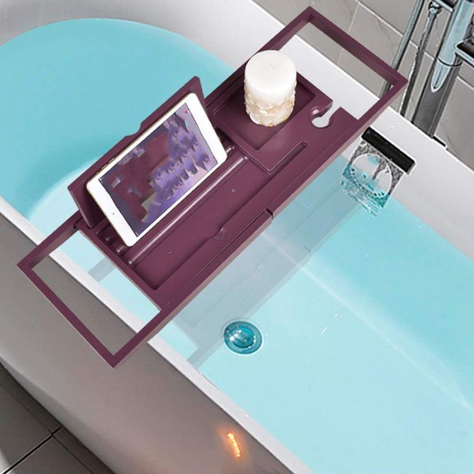 Estante telescópico Durable y Delicado Estante para bañera Bandeja para bañera multifuncional Se adapta a la mayoría de los tamaños de baño (Color : Wood Size : 60x22cm) (Wine Red 60x22cm) (Wine Red 6