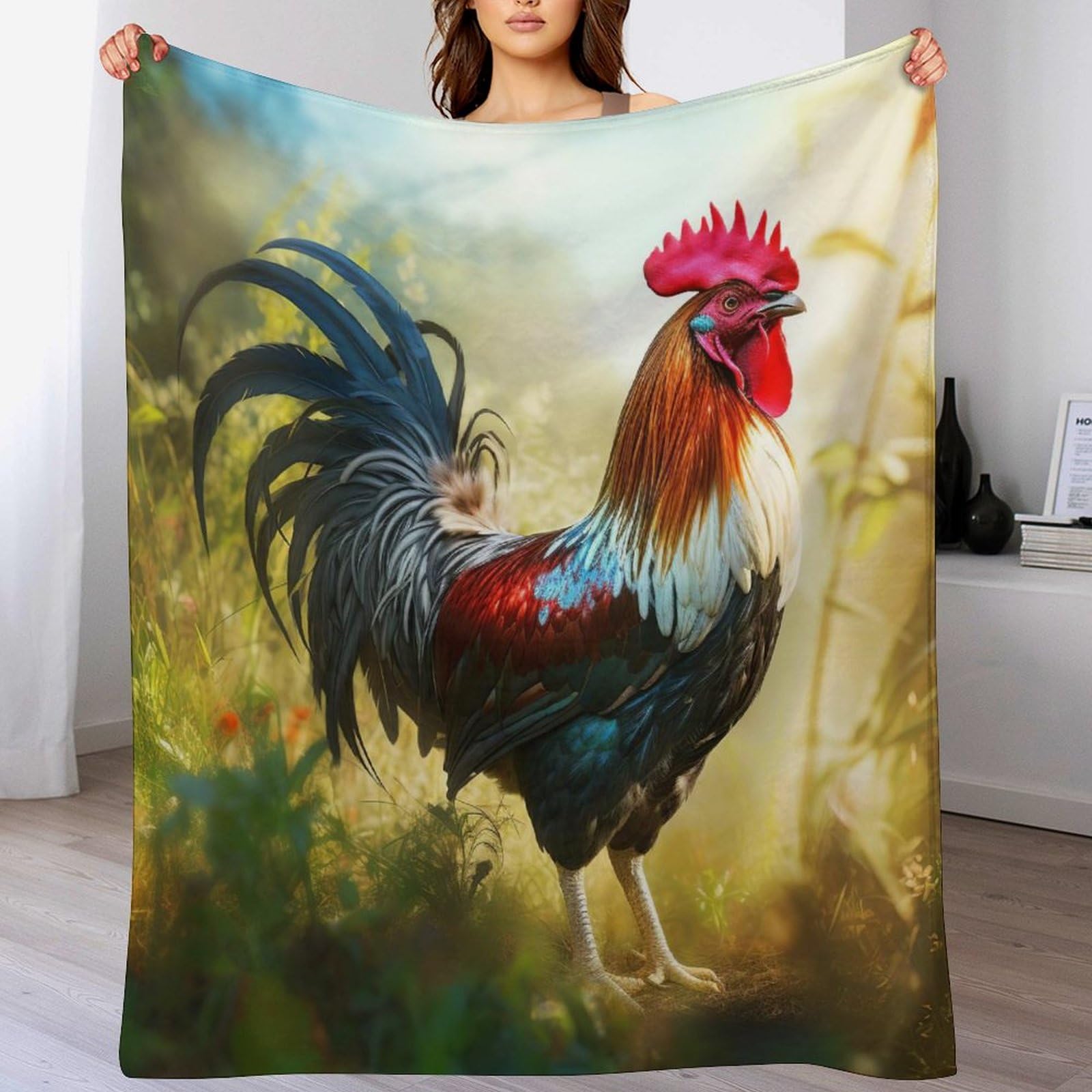 Couverture polaire coq 100x130 cm en flannel douce pour lit et canapé