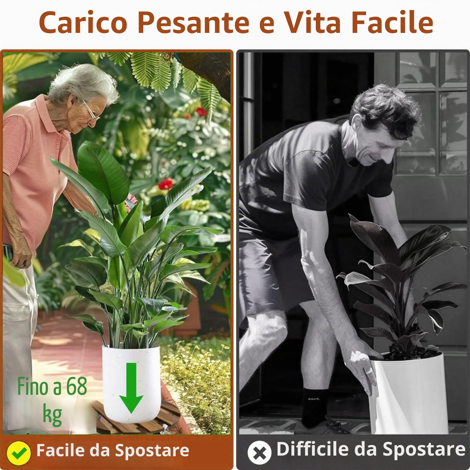 Sottovaso con Ruote, Portavasi con Ruote 40x40cm, 2 Pezzo Portavasi da Esterno,Porta Vaso da Balcone,Sottovasi con Ruote,Supporto per Piante su Ruote,Carrello per Vasi da Fiori,Capacità di Carico 80kg