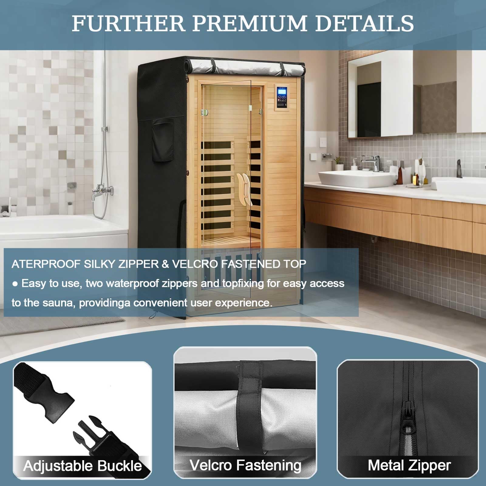 Copertura Impermeabile per Sauna da Esterno, Oxford 600D Coperture per Sauna in Legno per Sauna Domestica a Infrarossi in Legno da 2-4 Persone, Solo Copertura,Grigio,101x95x184cm