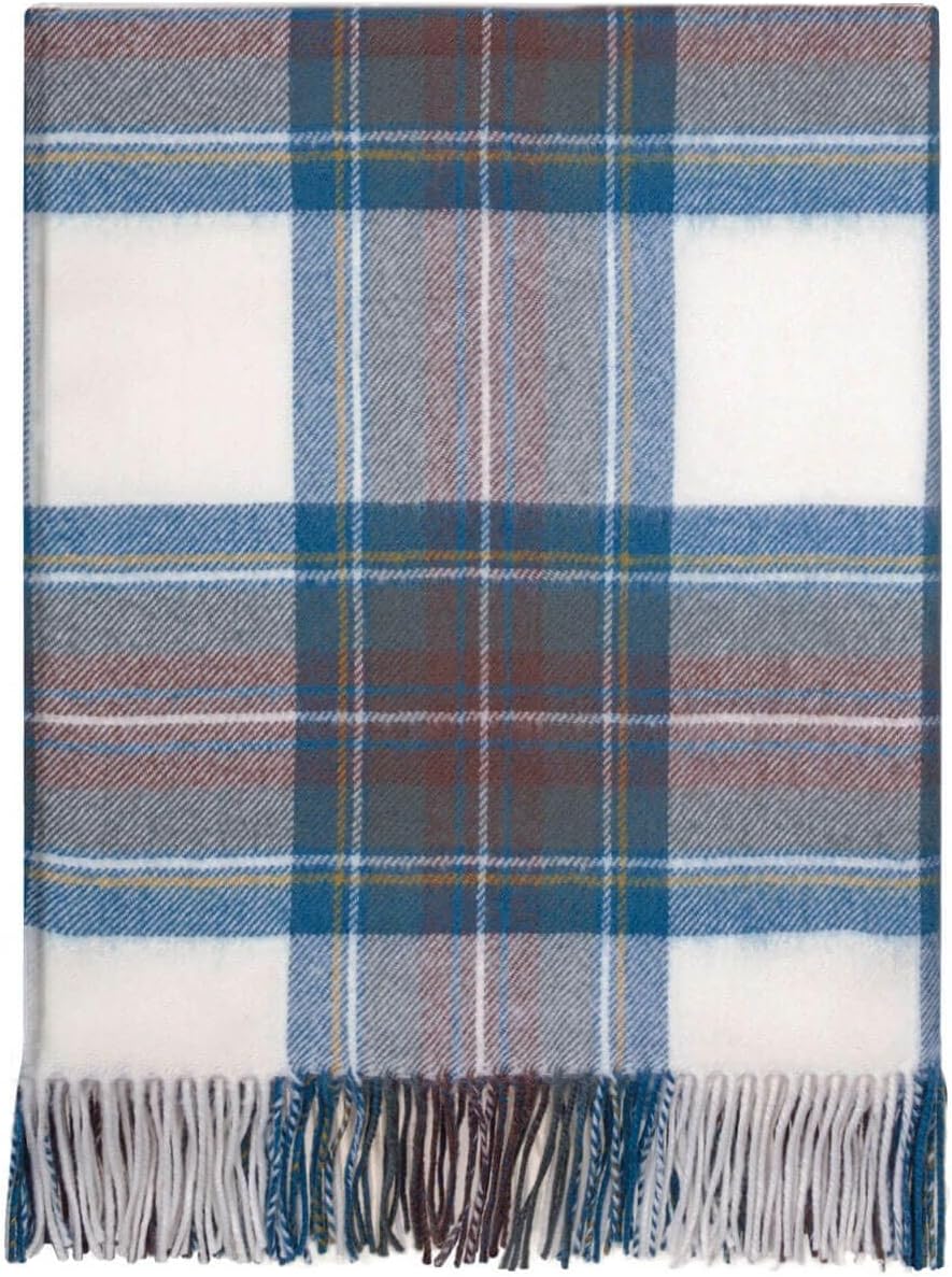 100% Wool Multiple Tartans Lambswool Blanket by Locharron of Scotland - Luxurious, Perfect for Winter or Summer, Scottish Craftsmanship. (Macrae Hunting Grey)