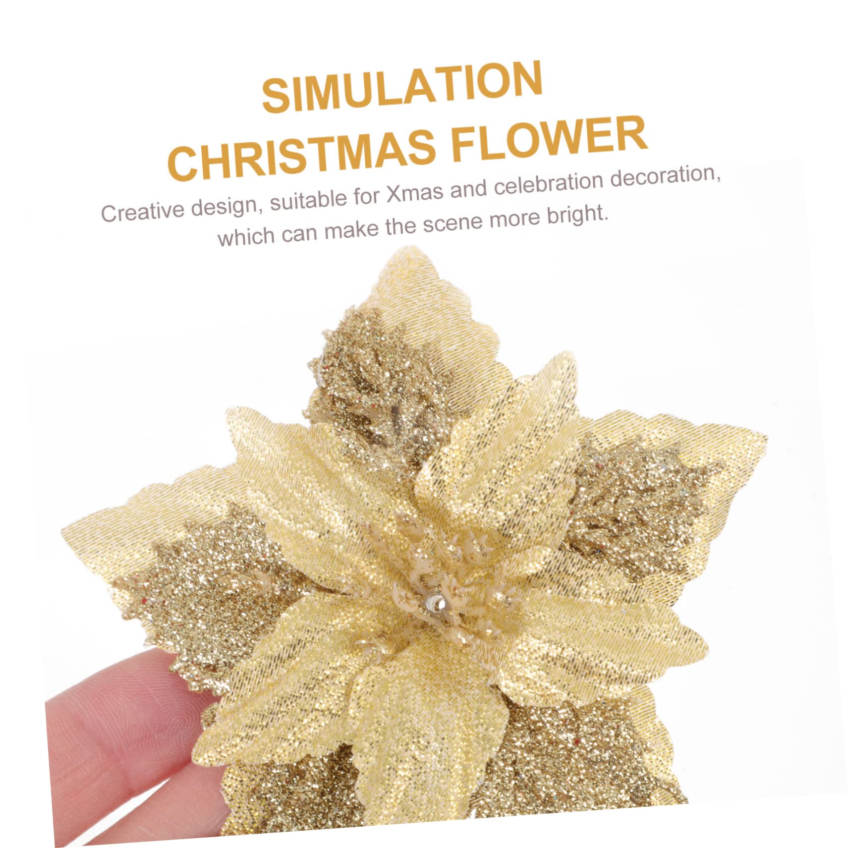 48 pièces Fleur de Noël Poinsettia à Paillettes de Noël Ornement de Fleur de Poinsettia de Vacances Ornement de Couronne de Noël Ornements d'arbre de Noël Poudre de Paillettes Fleurs