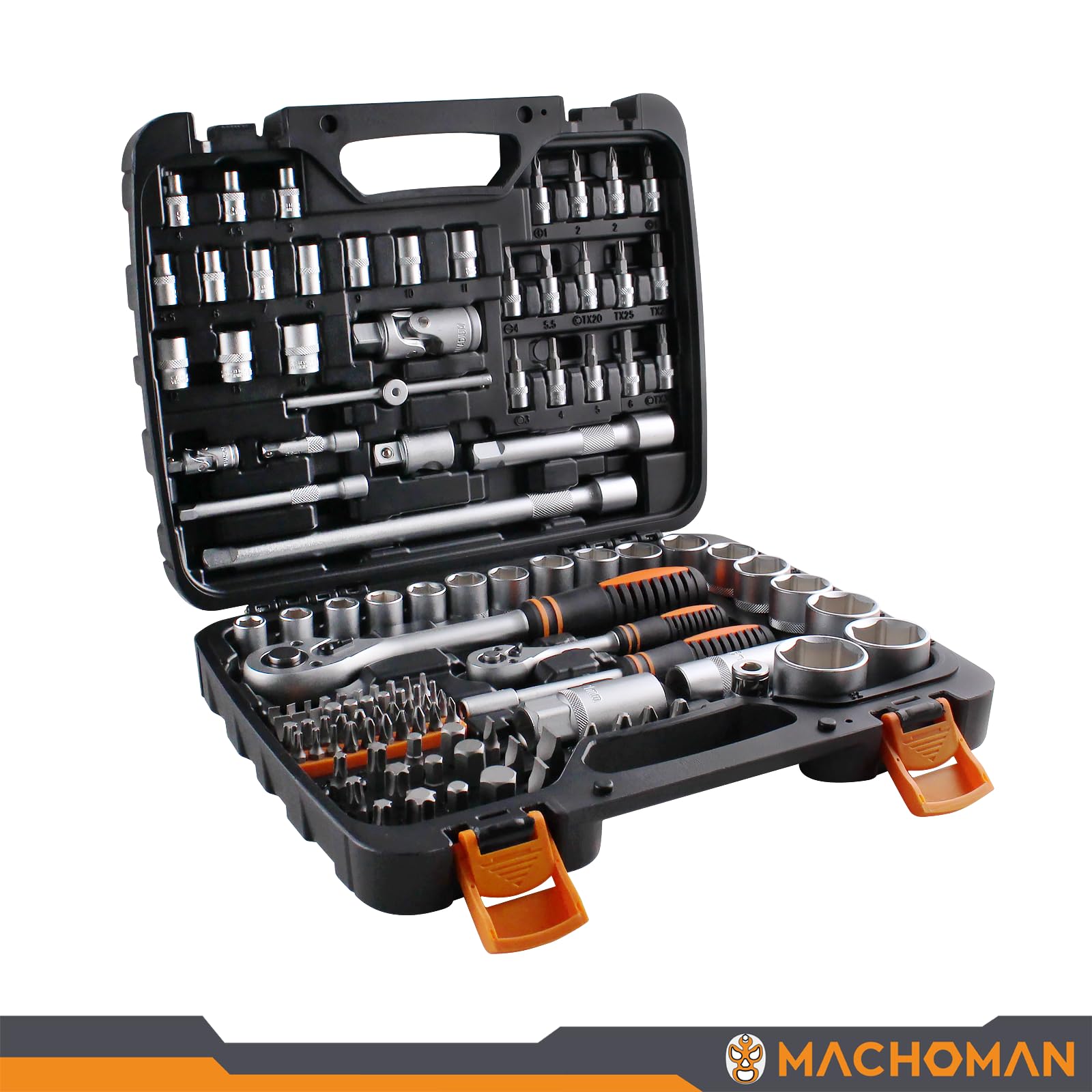MACHOMAN CM119 Set di chiavi a bussola professionale da 119 pezzi 1/2" e 1/4" Kit di attrezzi per barra di prolunga con impugnatura a cricchetto
