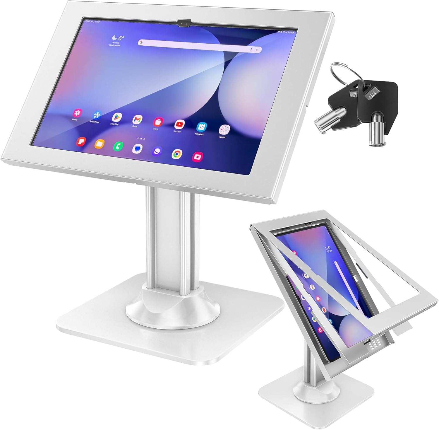 AboveTEK Anti-Theft Tablet Kiosk Stand – Heavy-Duty 10.8 lbs Aluminum Security Mount, 360° Swivel & Lock, Fits Samsung Galaxy Tab S11/S10/S9/S8 Ultra (14.6") for Retail & Business (White)