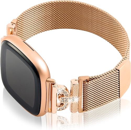 Bandas magnéticas compatibles con Fitbit Sense 2Fitbit Versa 4Fitbit SenseFitbit Versa 3, correa de malla de acero inoxidable, pulsera ajustable de