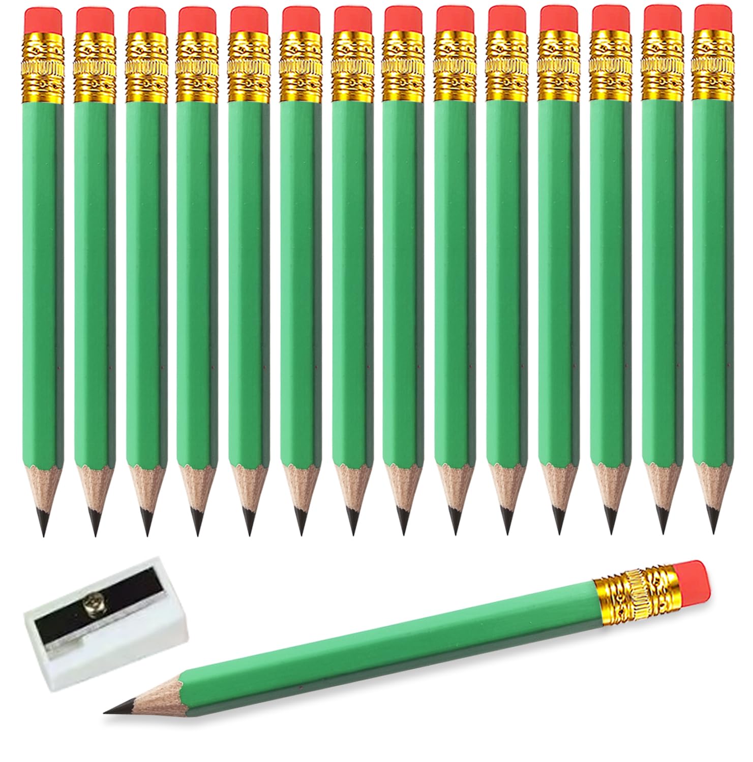 Adhere25pcs Golf Pencils with eraser Hexagon Wooden Pencils Graphite 2B for Golf Event Scoring,Classroom,Wedding,Company Meetings,Pew, Pocket (Light Green)