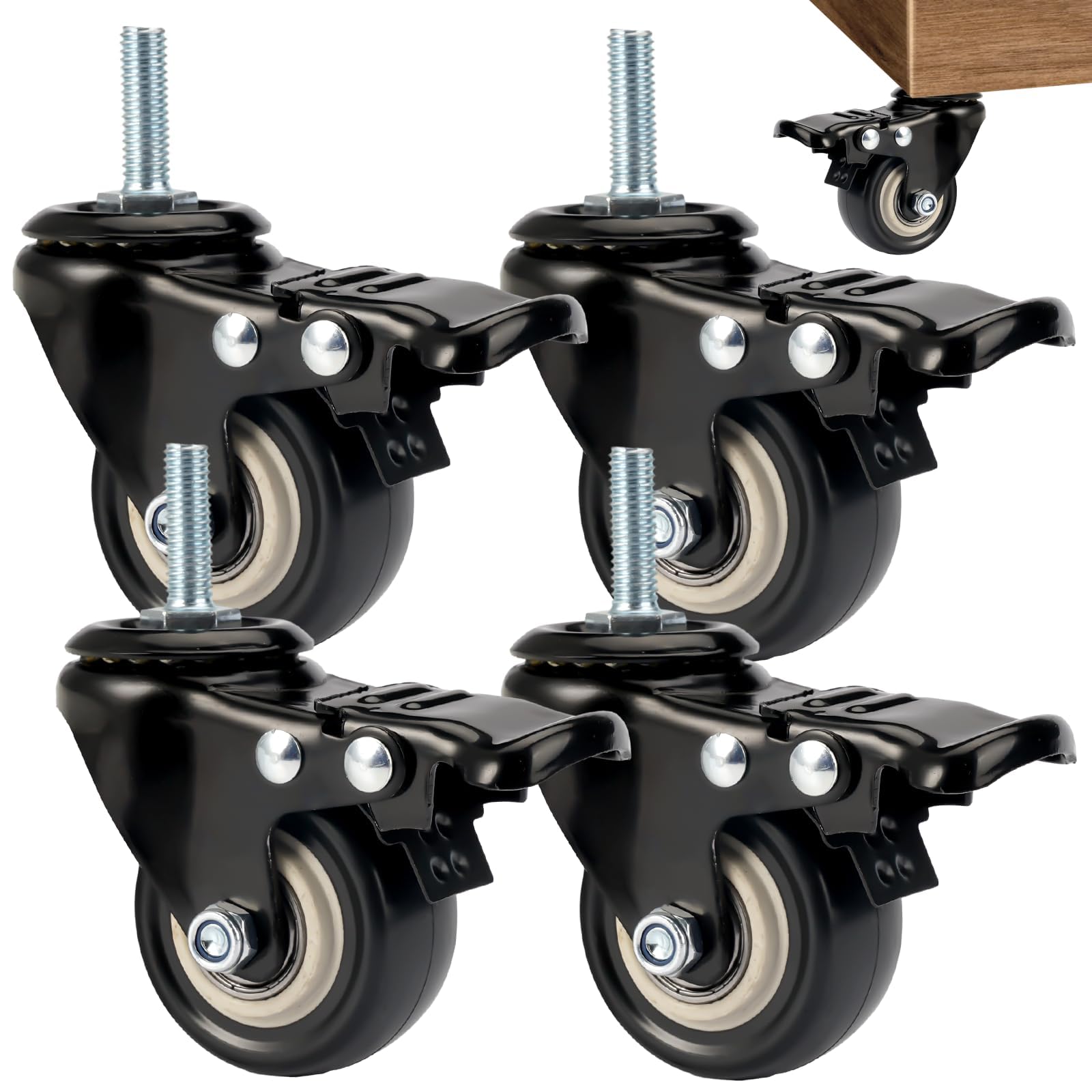 Castors Set of 4, M8 x 25 mm Castors with Brakes