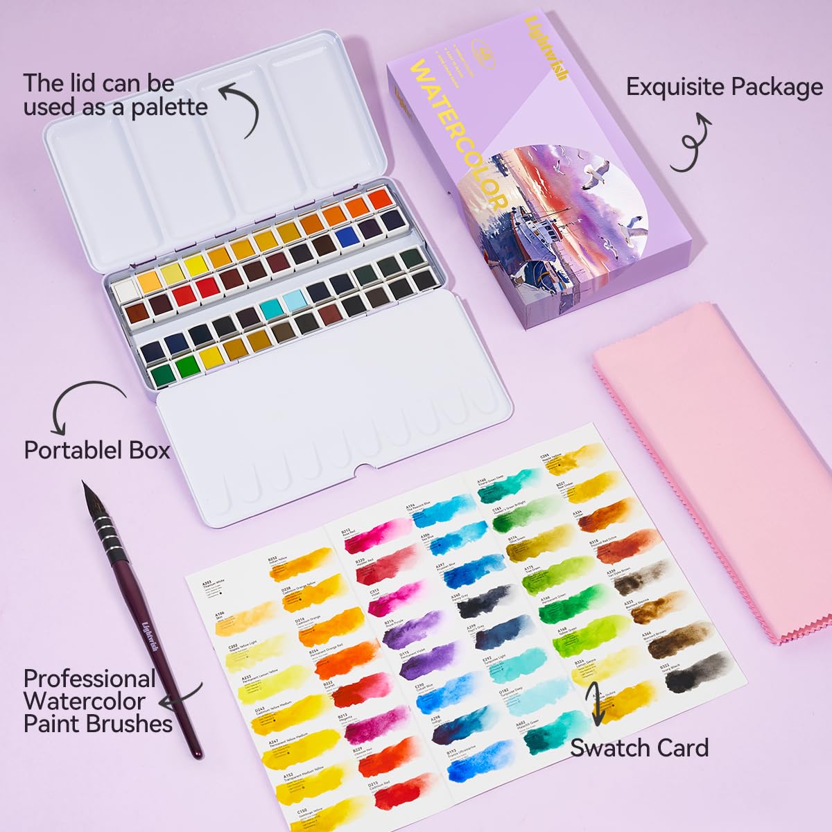 LIGHTWISH Watercolor Paint Set, 48 Colors Professional Watercolor Paint with Watercolor Brushes, Travel Watercolor Set for Artists and Crafters, Art Supplies for Adults Product Image 5