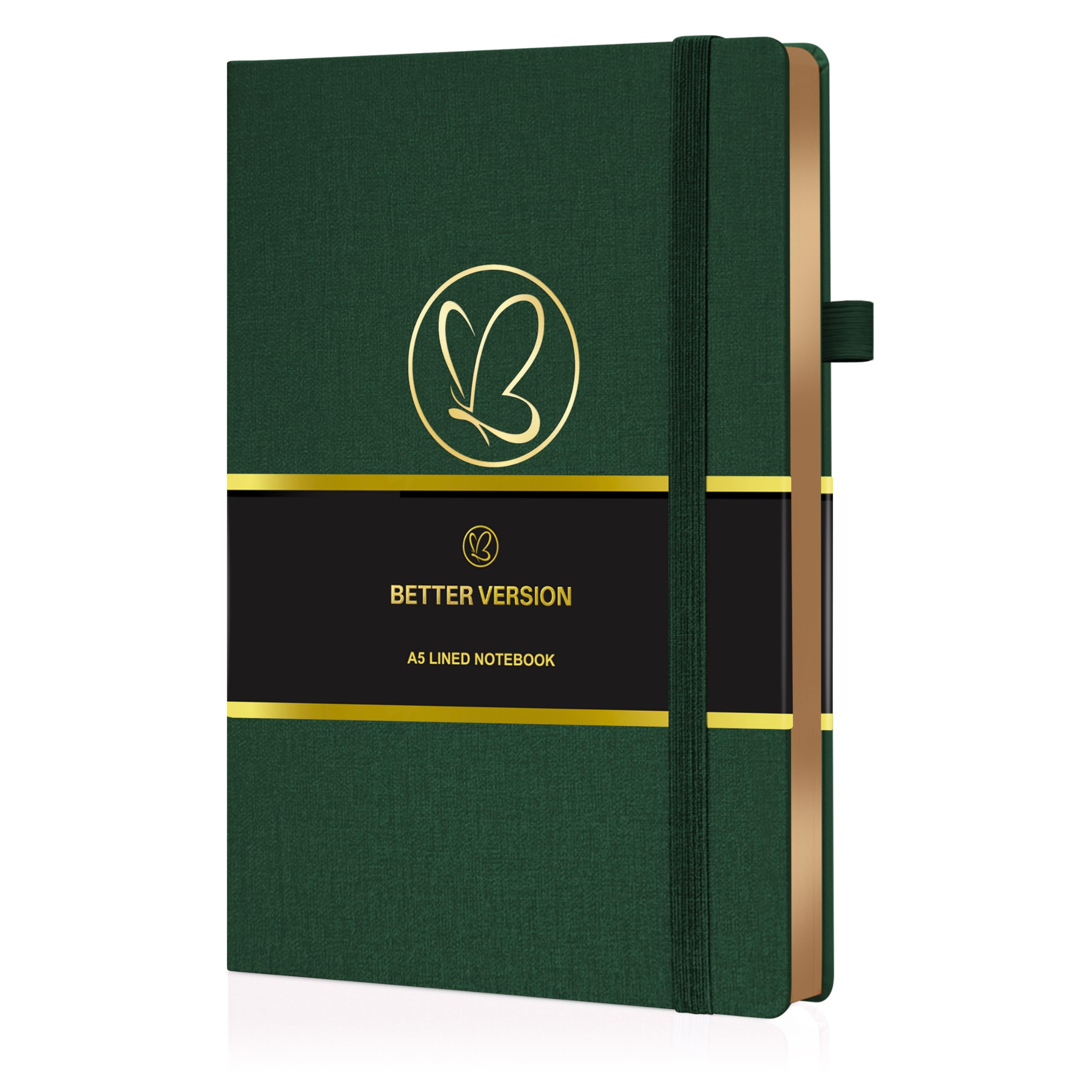 Better Version® A5 Linen Ruled Notebook Journal | Gold-Edged Hardcover | 120gsm Thick Paper | Elegant Lined Notebook for Work, Journaling & Gifting - Emerald Green — image 1
