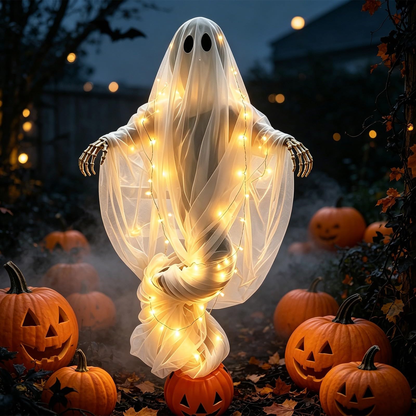 Swirling Ghost Pumpkin Yard Lamp Halloween Decorations Led Porch Light