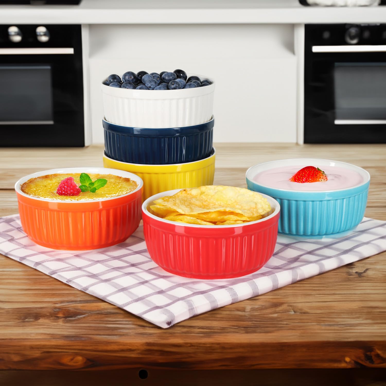 COM-FOUR® 6x Plats à Soufflé - Bols à Ailerons de Ragoût en Céramique - Plats à Casserole allant au Four - Bols à Dessert - Récipients en céramique colorés 250 ML