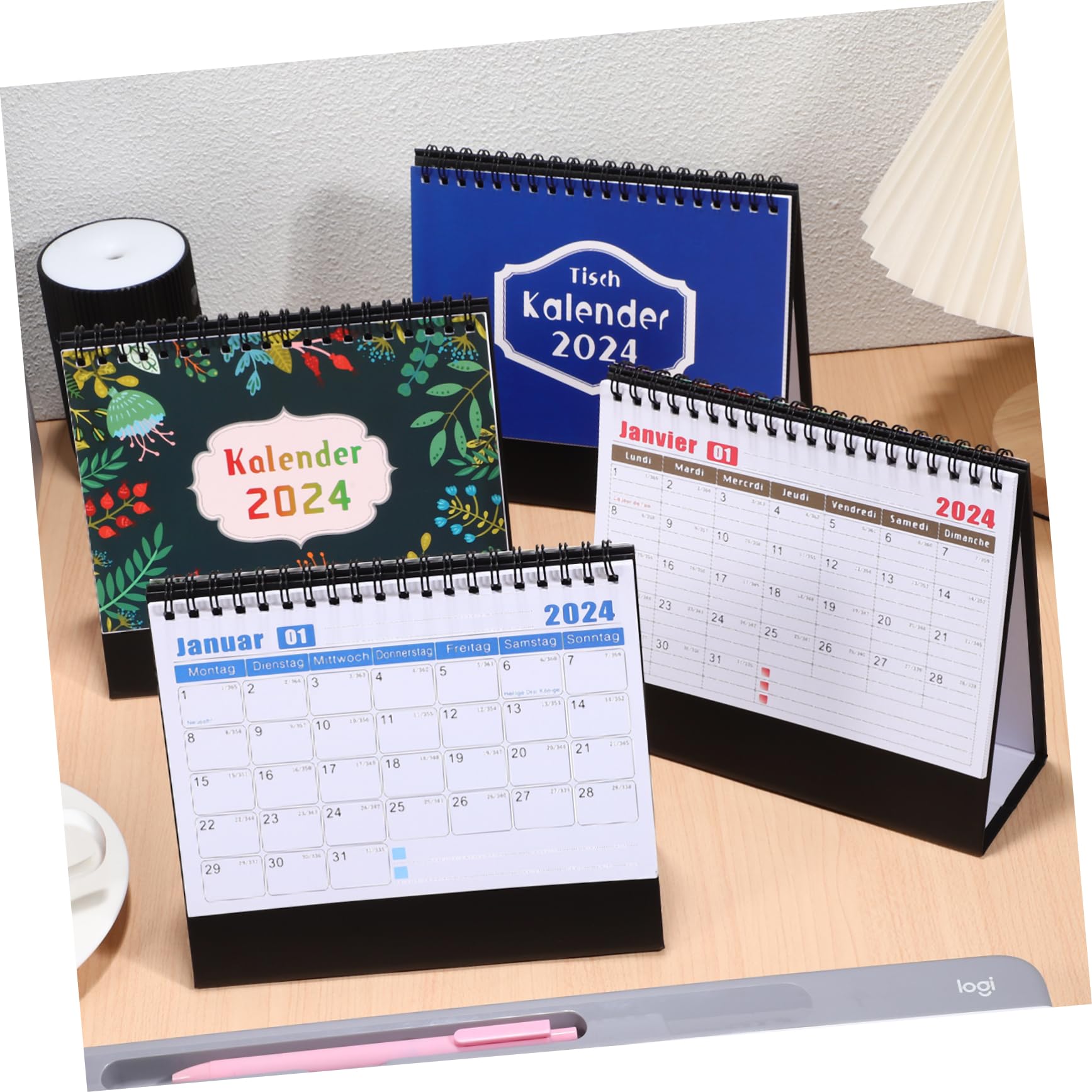 Didiseaon 4pezzi Calendario da Tavolo Design Due Spirali Accessorio da Ufficio per Casa Opzioni di Pianificazione Multifunzionali
