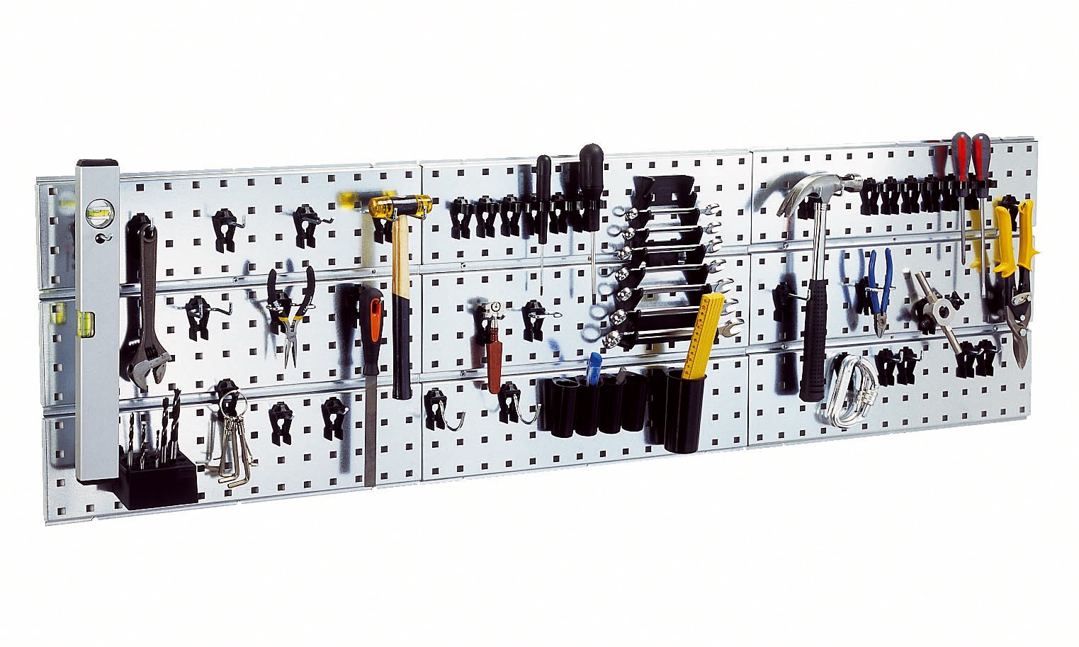 Raaco 3 TWP Set - Parete attrezzata officina in acciaio zincato con 44 SuperClips, pannello forato portautensili 156 x 44 cm, capacità di carico di 225 kg, pannello porta attrezzi da parete
