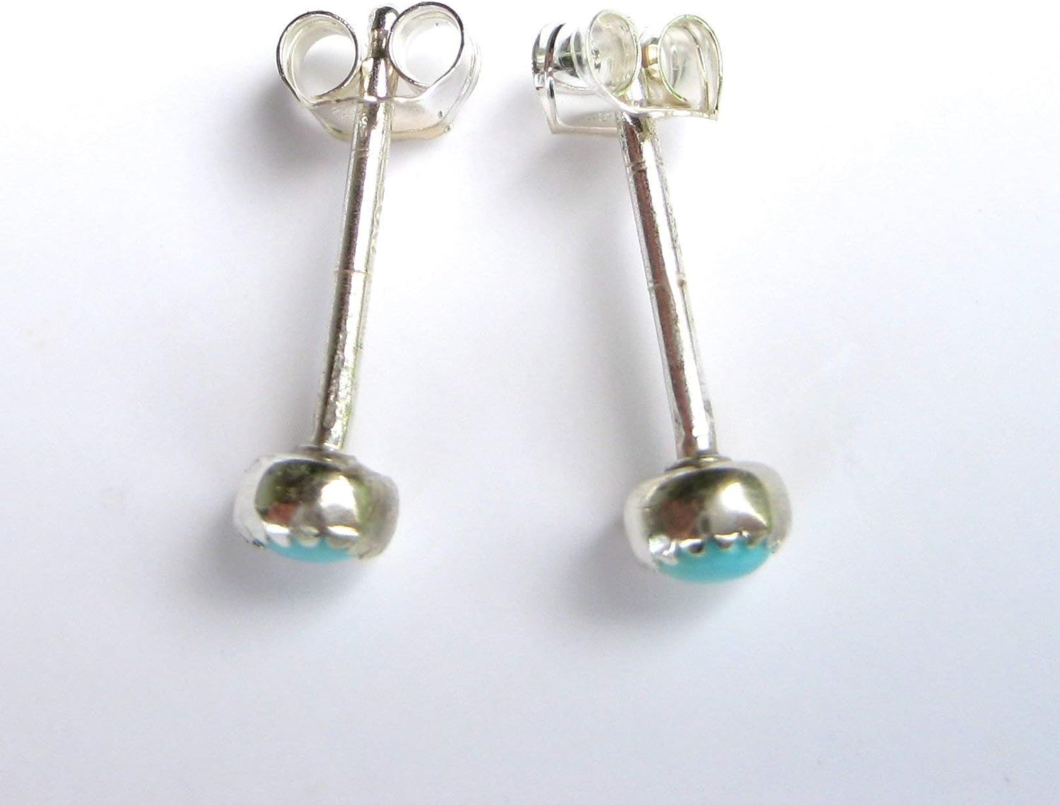 Tiny Turquoise Stud Earrings 3mm 925 Sterling Silver - Image 3