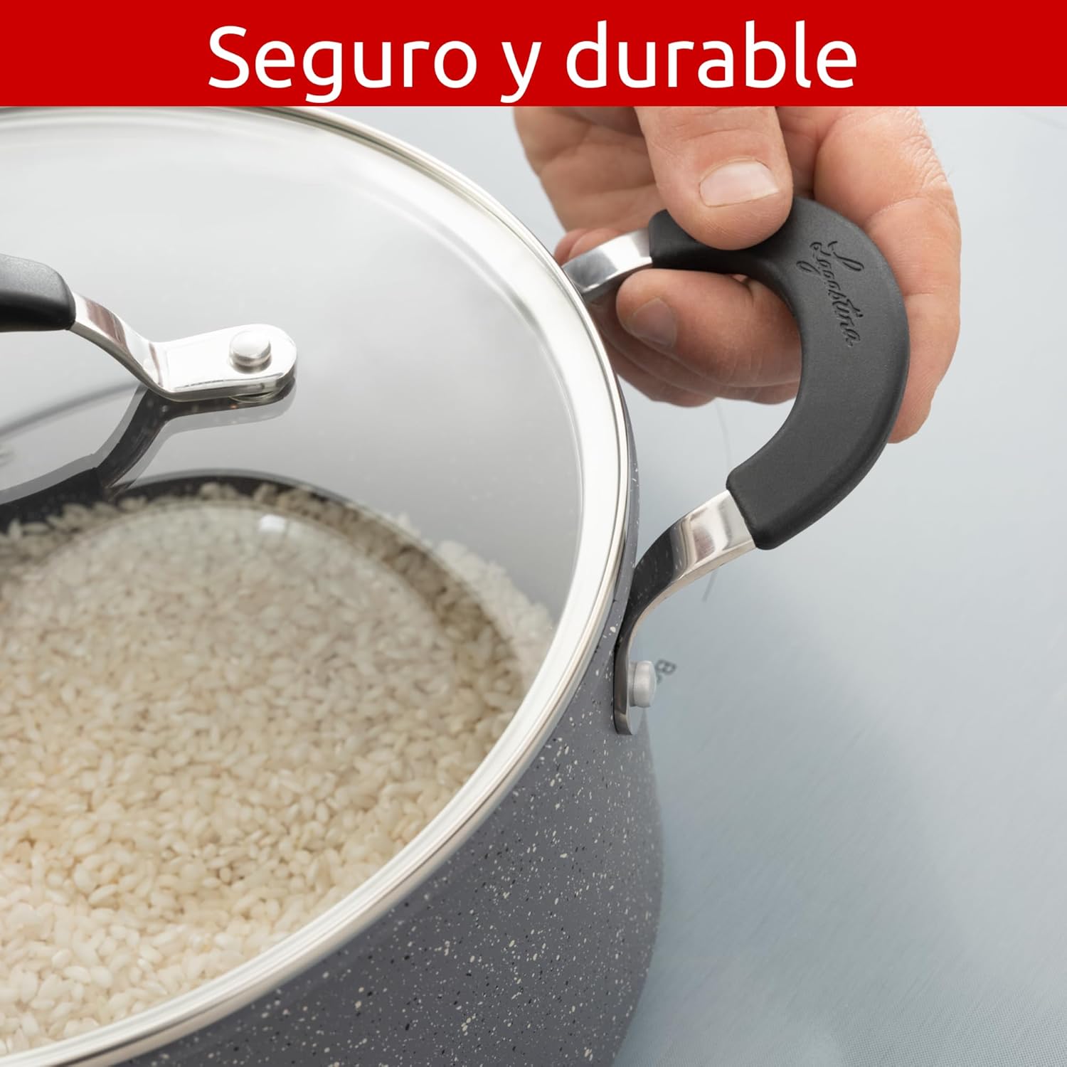 Lagostina Tempra Mineral Saucepan with Lid, Steel and Aluminium with Mineral Coating + Diameter 26 cm, Silicone Handles, Stone Effect, Suitable for All Heat Sources