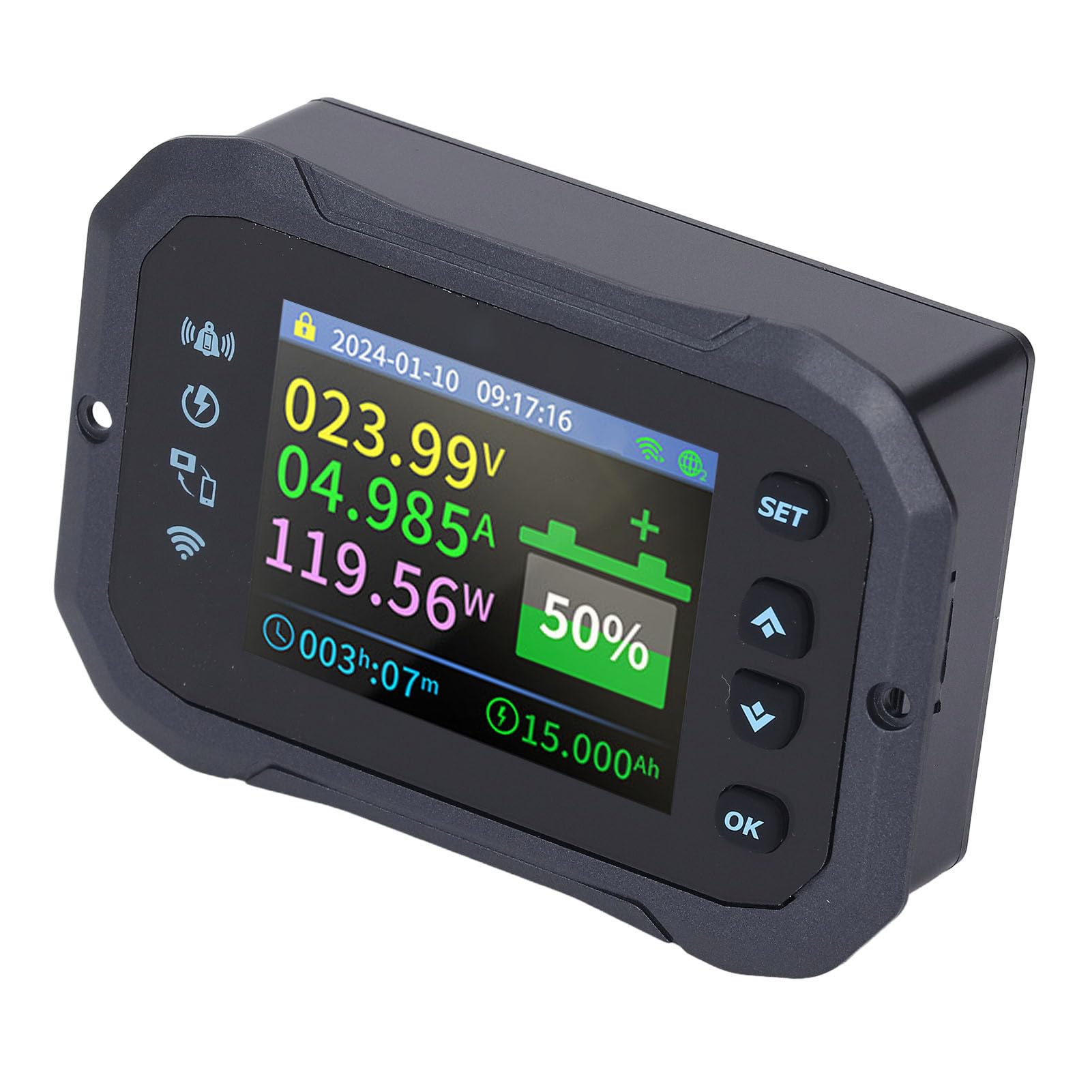 Dilwe Monitor Akumulatora KM110F z Zakresem 10-100 V 100 A, Wielofunkcyjny Miernik Mocy Panelu Słonecznego RV do śledzenia Napięcia i Prądu