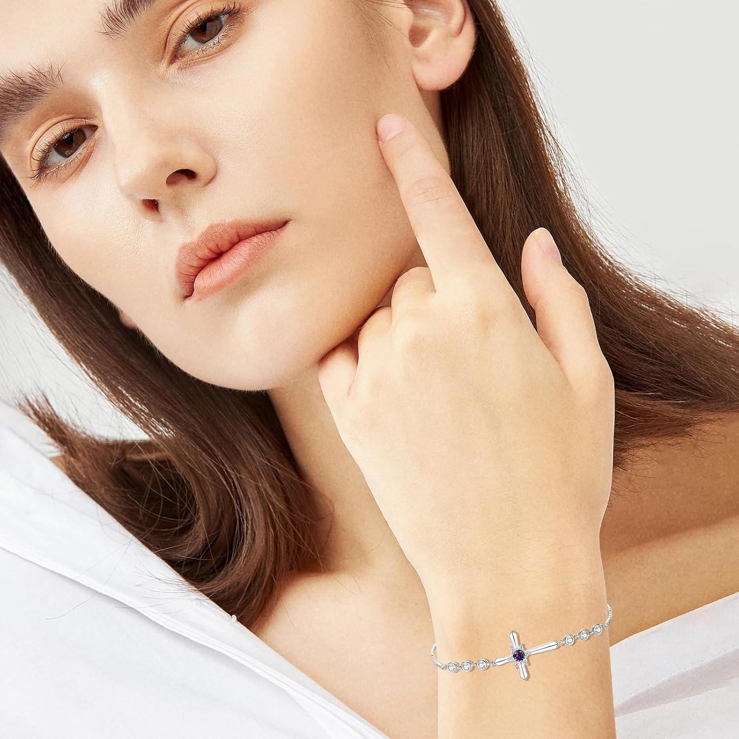 FANCIME Cross Bracelet 925 Sterling Silver Halo Birthstone Bracelet Fine Jewelry Birthday Gifts for Her Women - Image 3