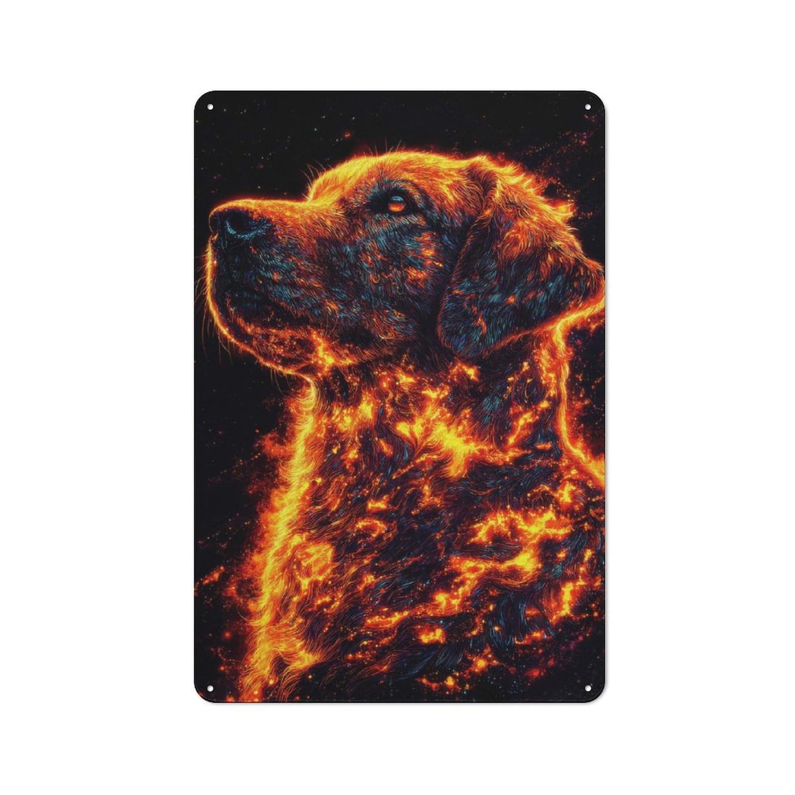 Junmoney Style-24 Retro Tin Sign 30X20cm Featuring Fiery Dog Portrait For Workshop Wall, For Kitchen, Dining Room And Home Bar Wall Decor