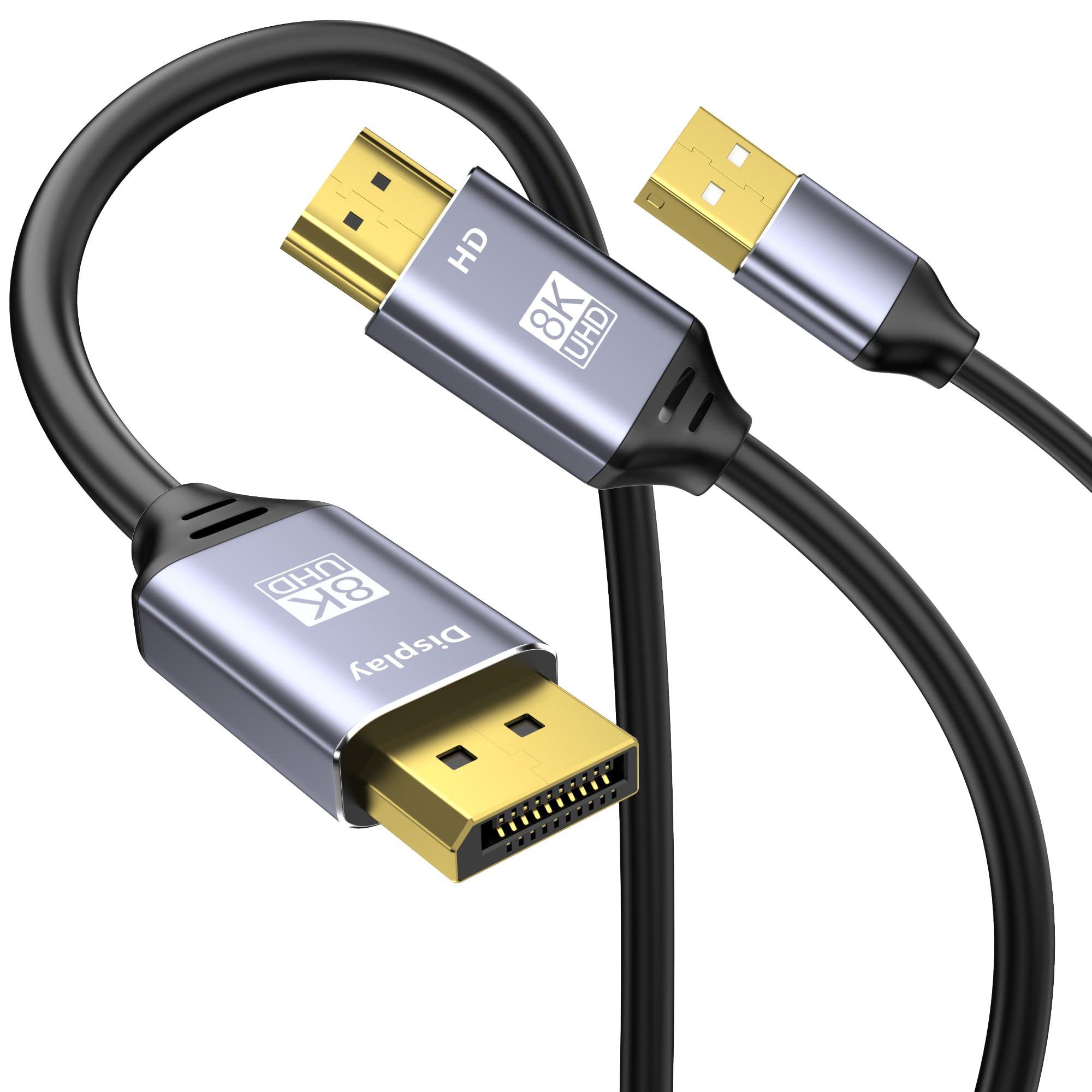 HDMI 2.0 - DisplayPort ケーブル 1.8m (PS5、PS4 Pro、Xbox Series X対応) 4K 60Hz アクティブ DisplayPort 1.4 - HDMI 2.1 単方向ケーブル 6.6フィート 48Gbps 8K@ 60Hz/4K@144H