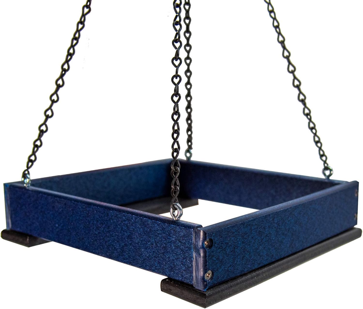 JCs Wildlife Poly Lumber Hanging Tray Platform Bird Feeder with Removable Seed Tray - Backyard Open Platform Cardinal Feeder (Blue, Medium)