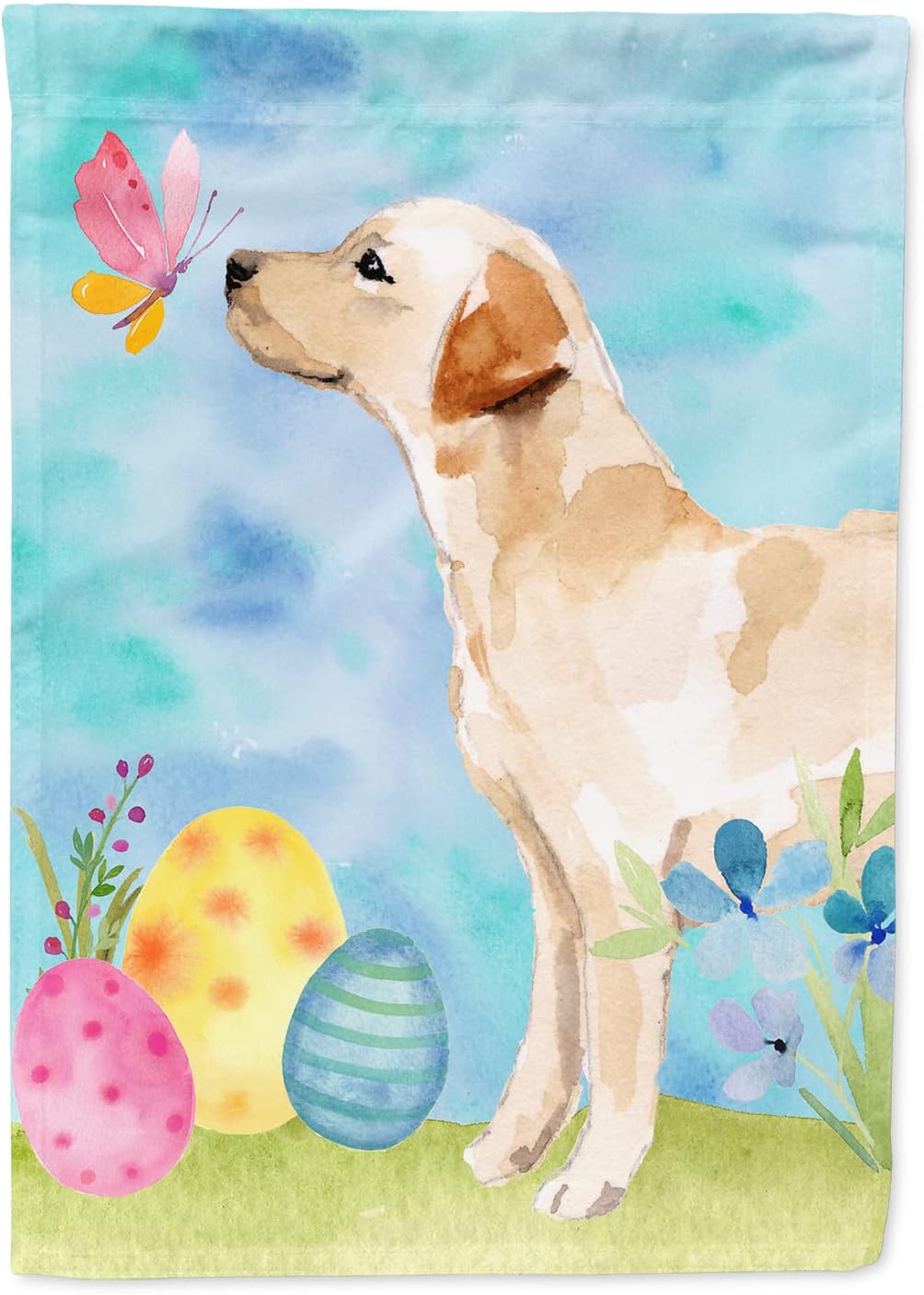 Caroline's Treasures BB9632CHF Yellow Labrador #2 Easter House Flag Large Porch Sleeve Pole Decorative Outside Yard Banner Artwork Wall Hanging, Polyester, House Size, Multicolor