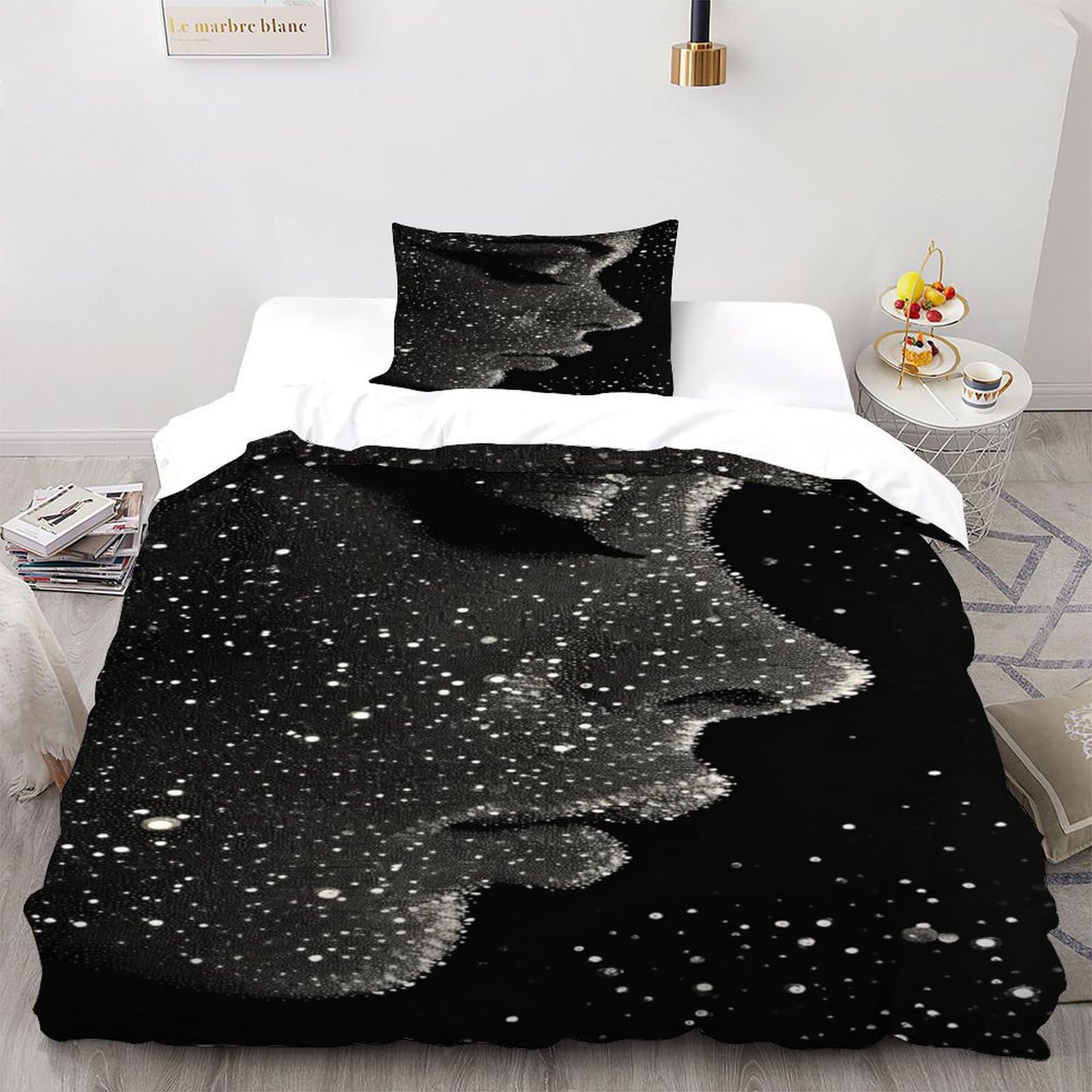 Housse de couette 135x200cm ciel étoilé parure anti-plis avec fermeture éclair pratique