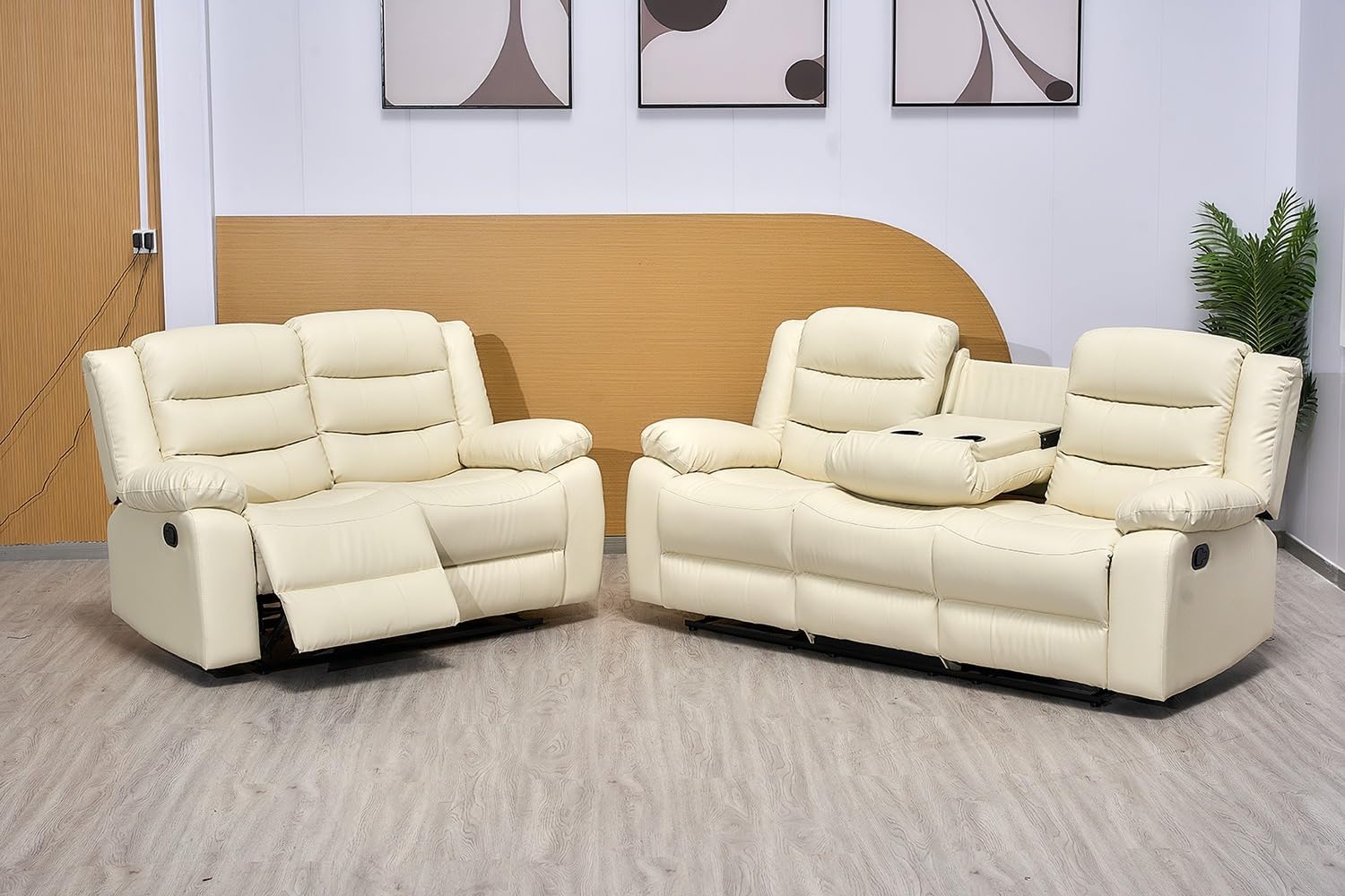 Roma Recliner 3+2+1 Seater Sofa Cream Bonded Leather Suite For Living Room Furniture 2
