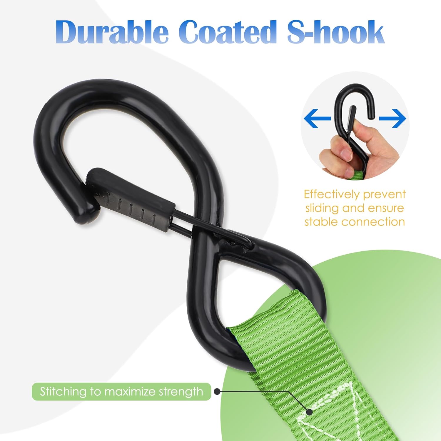 Ratchet Straps 4 Pack - 2,200 Lbs Break Strength 1 in x 15 Ft Medium Duty Ratchet Tie Down Straps with S Hooks Set for Truck, Cargo Van, Trailer, Motorcycle (Green) - Image 4