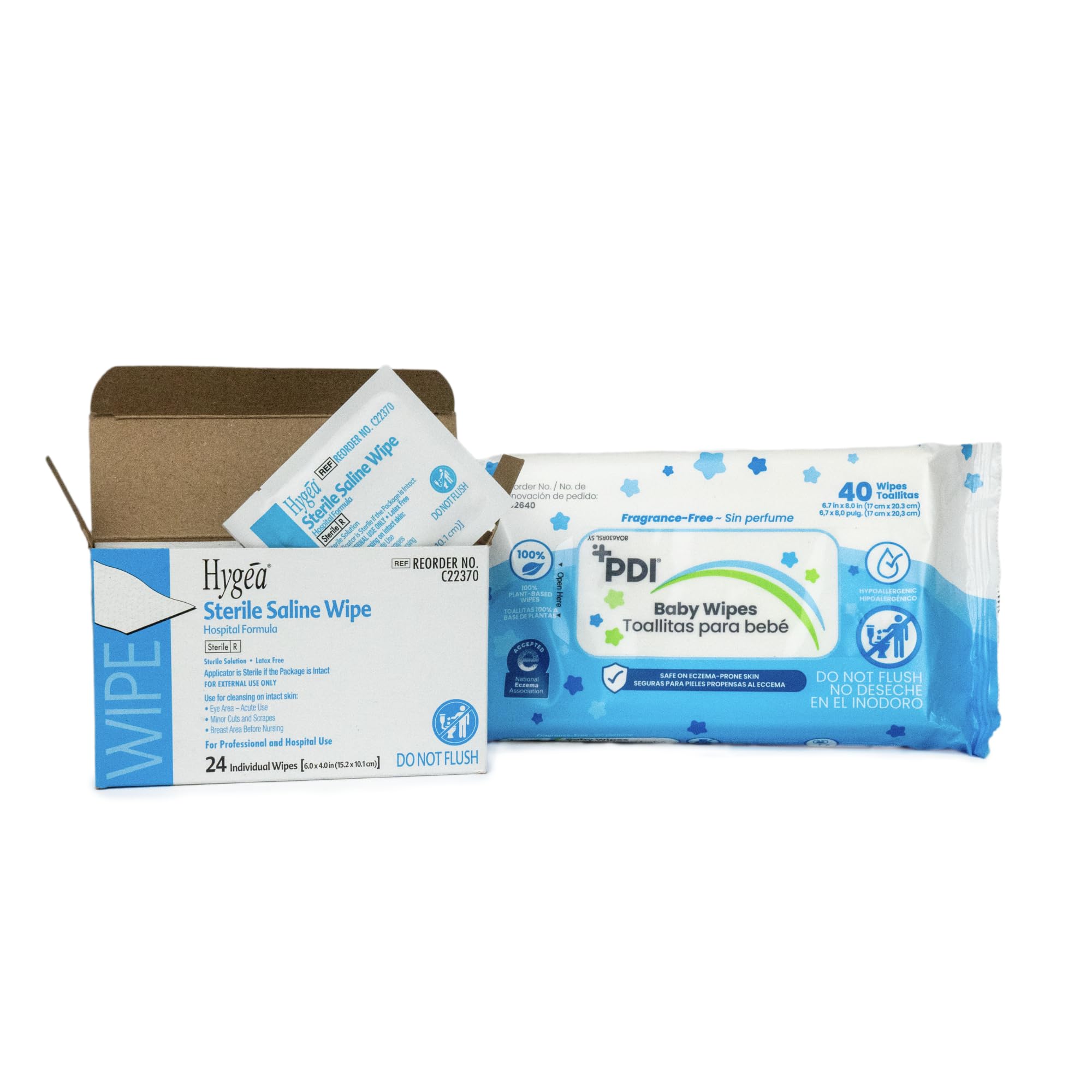 Sterile Saline Wipes and PDI Baby Wipes 40 Count Bundle 1 Box of Sterile Saline 24 Total Packets