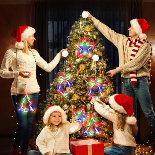 Miniatura 3 de Decoraciones de Navidad 3 luces de ventana de Navidad alimentadas por pilas decoración de ventana de Navidad árbol y cascabel campana y estrella en