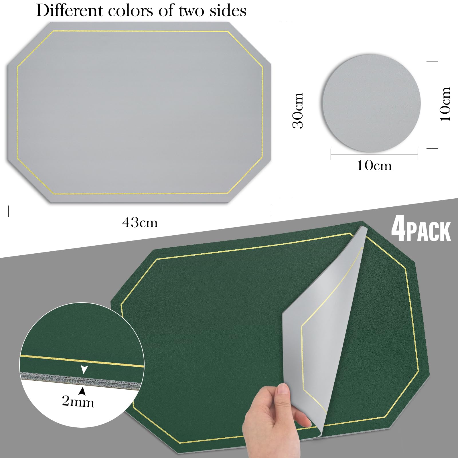 BOCHION Placemats Set of 4, Dual Sided PU Leather Place Mats and Coasters Heat Resistant Washable and Non Slip - Image 2