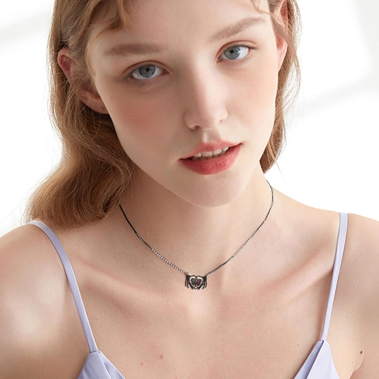 URONE Sterling Silver Rib Necklace Skull Rib/Skeleton Hand/Key/Coffin/Infinity Pendant Gothic Skull Jewelry Gifts for Women - Image 6