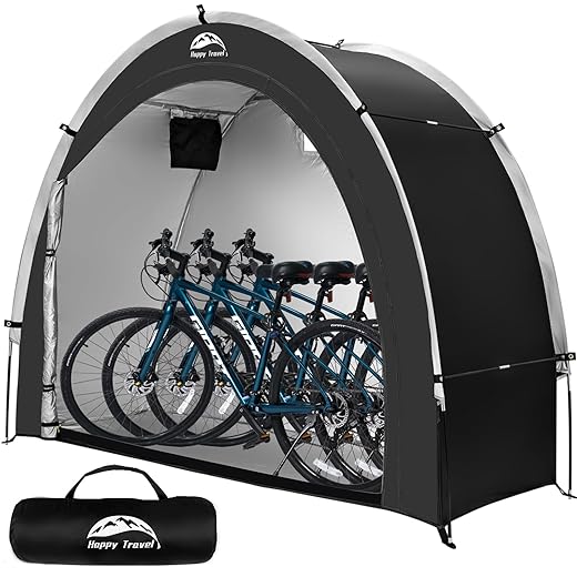Happy Travel Bike Storage Shed Tent,Outdoor Portable Bicycle Storage Sheds with 210D Oxford Fabric PU4000 Waterproof for 2/3/4/6/8 Bikes,Bike Covers Shelter for Motorcycle,Garden Tools,Toys,Lawn Mower
