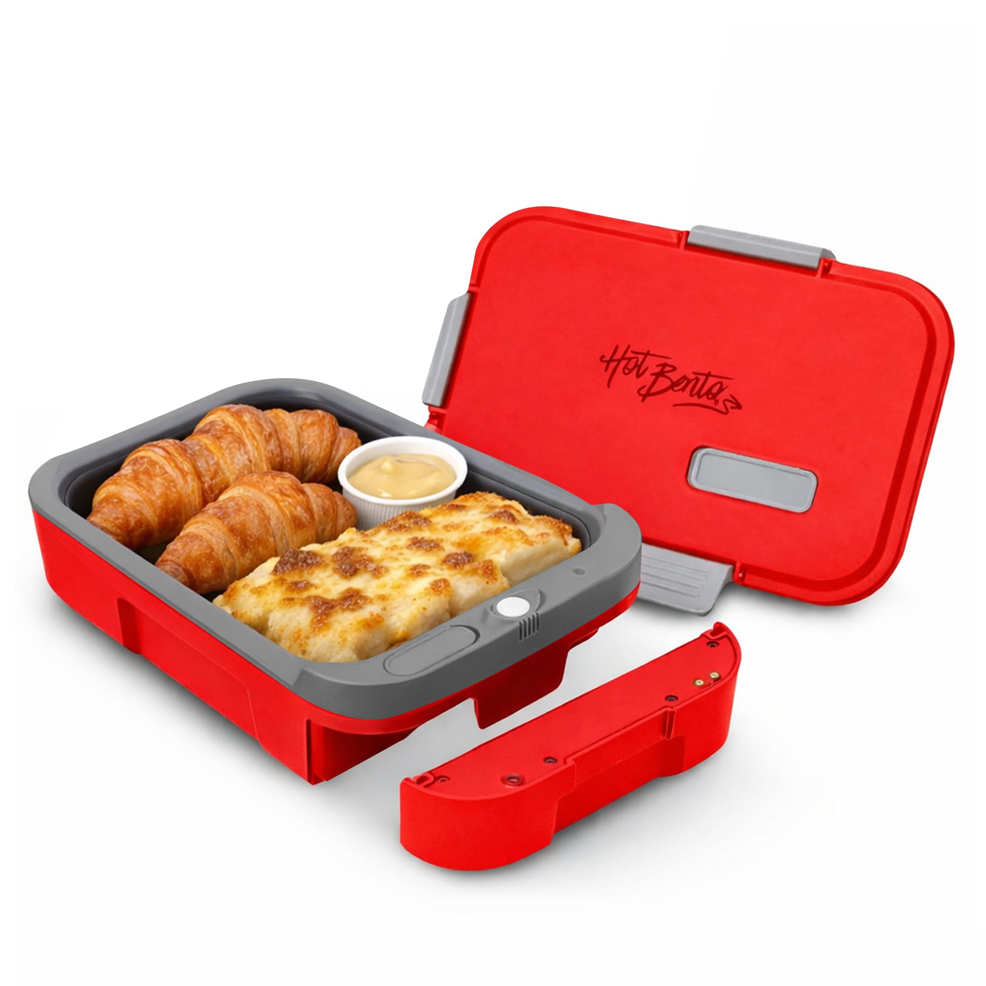 Hot Bento PLUS – Lunch Box Chauffante Électrique Portable avec Batterie USB-C Amovible | Chauffe-Repas en 10 Min | Gamelle Chauffante pour Bureau, Voiture, École et Voyages | 994 ml | Rubis
