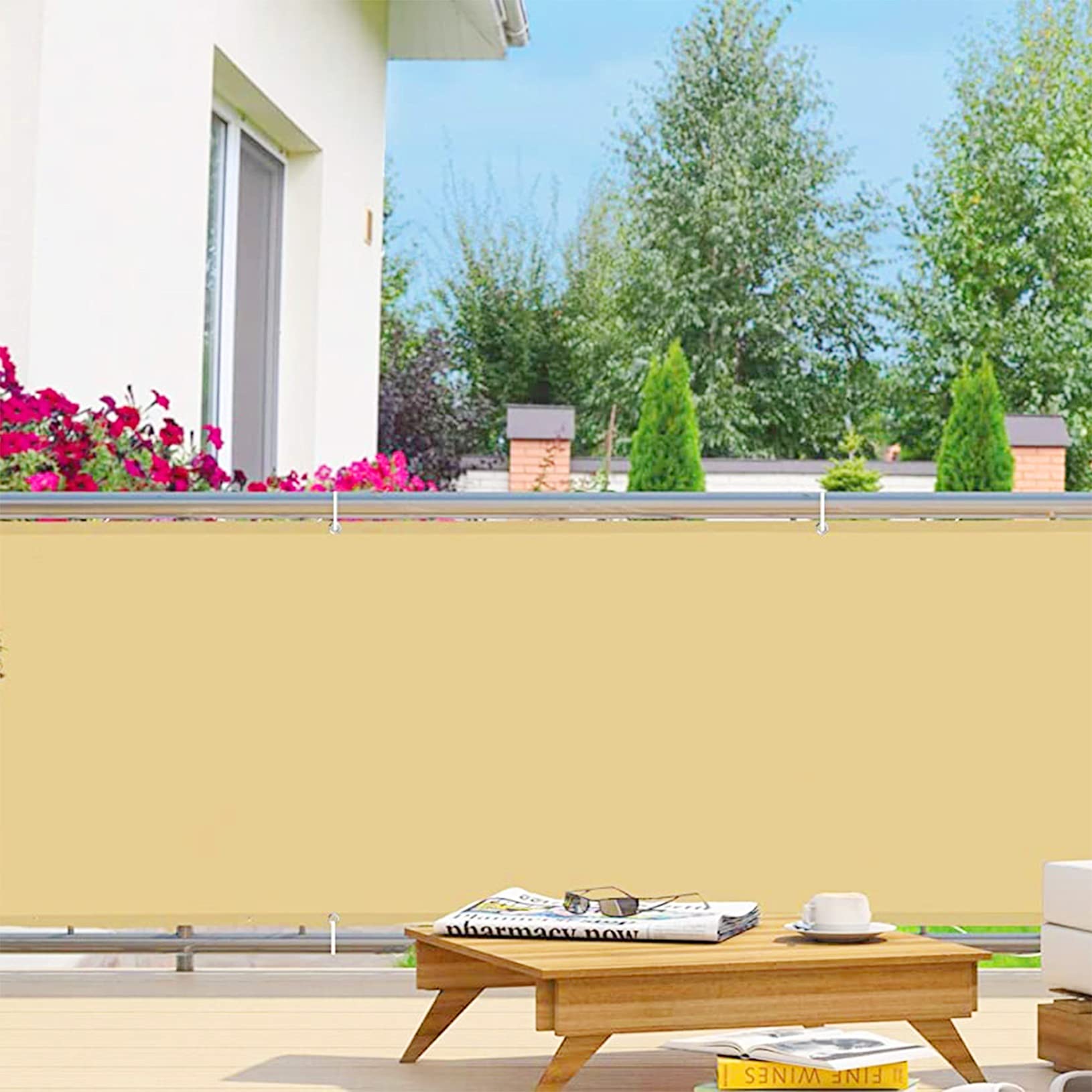Protección UV de 1 x 8 m para porche y terraza, solución de sombra fácil de limpiar para patio trasero y patio, barrera de parasol de color crema