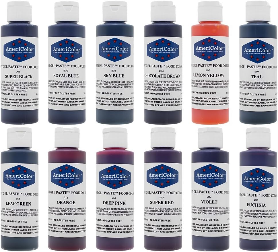 AmeriColor Food Coloring Kit - 12 Soft Gel Paste Colors - 4.5 Ounce Bottles