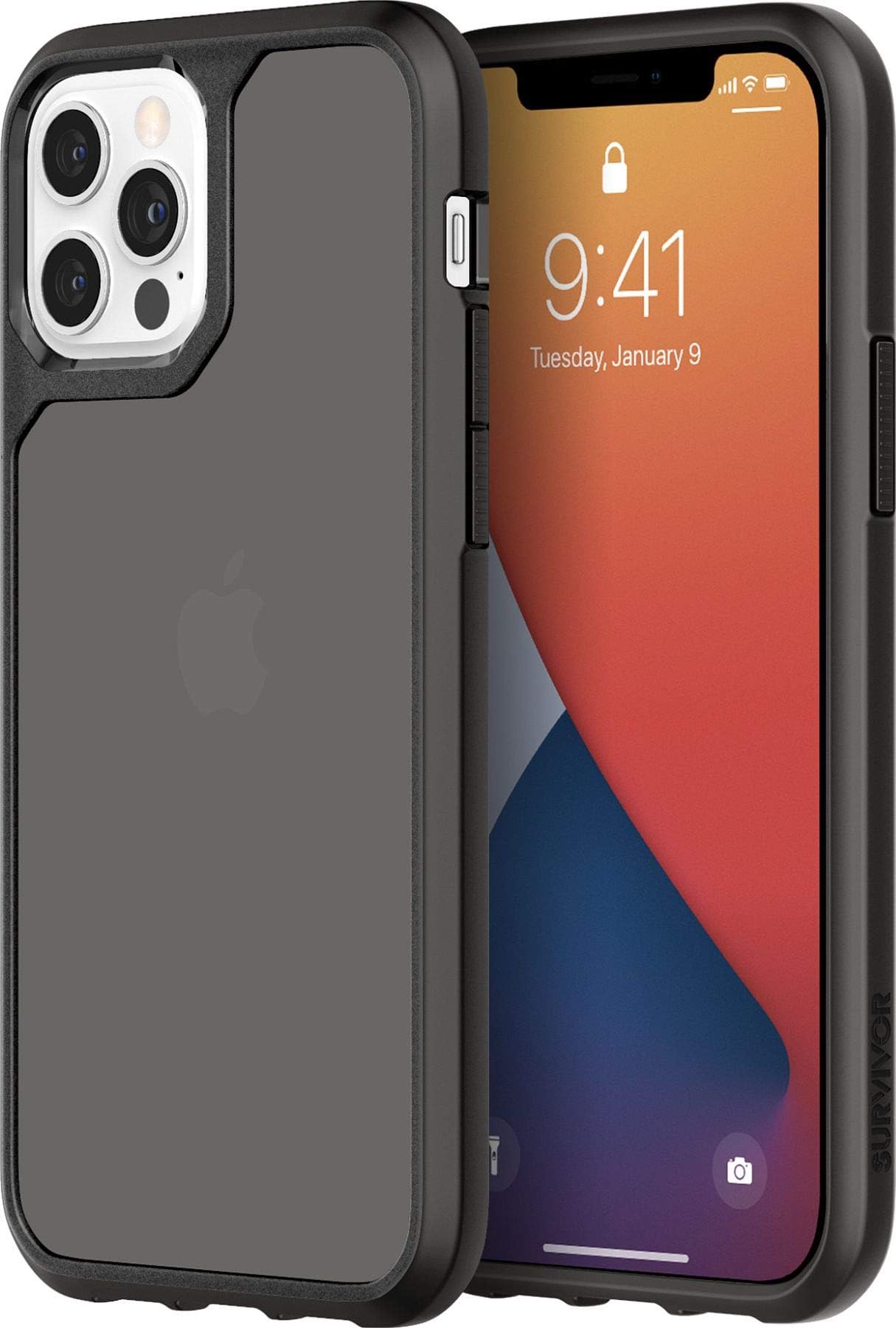 Survivor Strong Case, Compatible with iPhone 12 & iPhone 12 Pro, Ultra-Slim Impact Defense, Black (GIP-048-BLK)