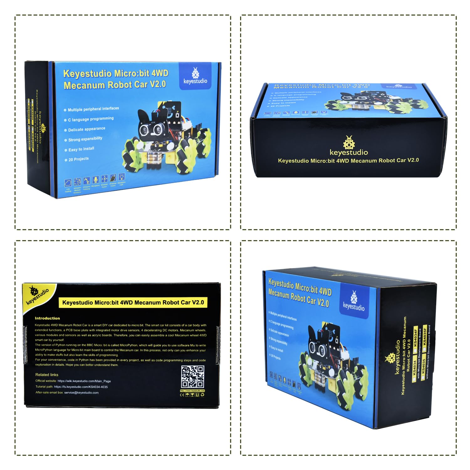 KEYESTUDIO BBC Microbit V2 Kit de démarrage électronique pour Adolescents et Adultes, Comprend Micro bit V2, Makecode et Code Python, PC Barebone