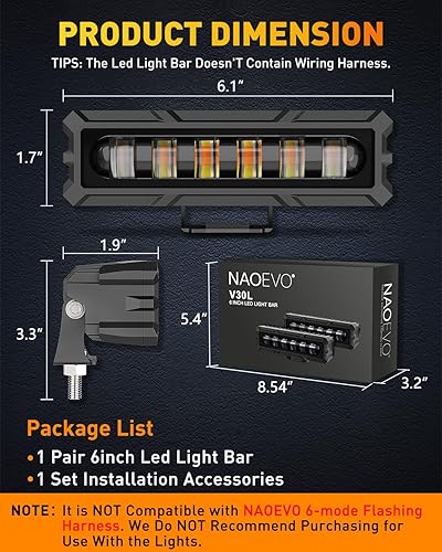 Miniatura 7 de NAOEVO Barra de luz LED de 6 pulgadas, 50 W 2300 lm focos de lente, luces LED antiniebla  Luces LED todoterreno para camionescochesbarcoATVUTV, 2