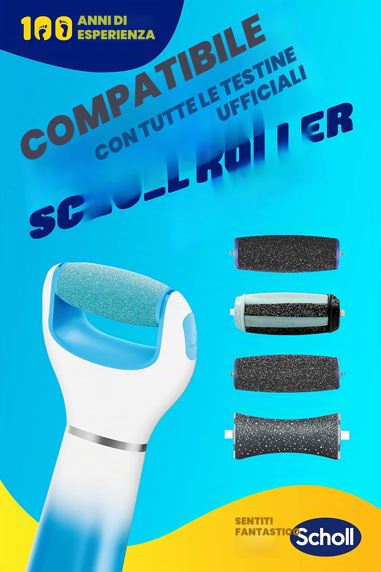 Scholl Velvet Smooth - Roll elettrico per pedicure, per rimuovere la pelle indurita, con testina esfoliante