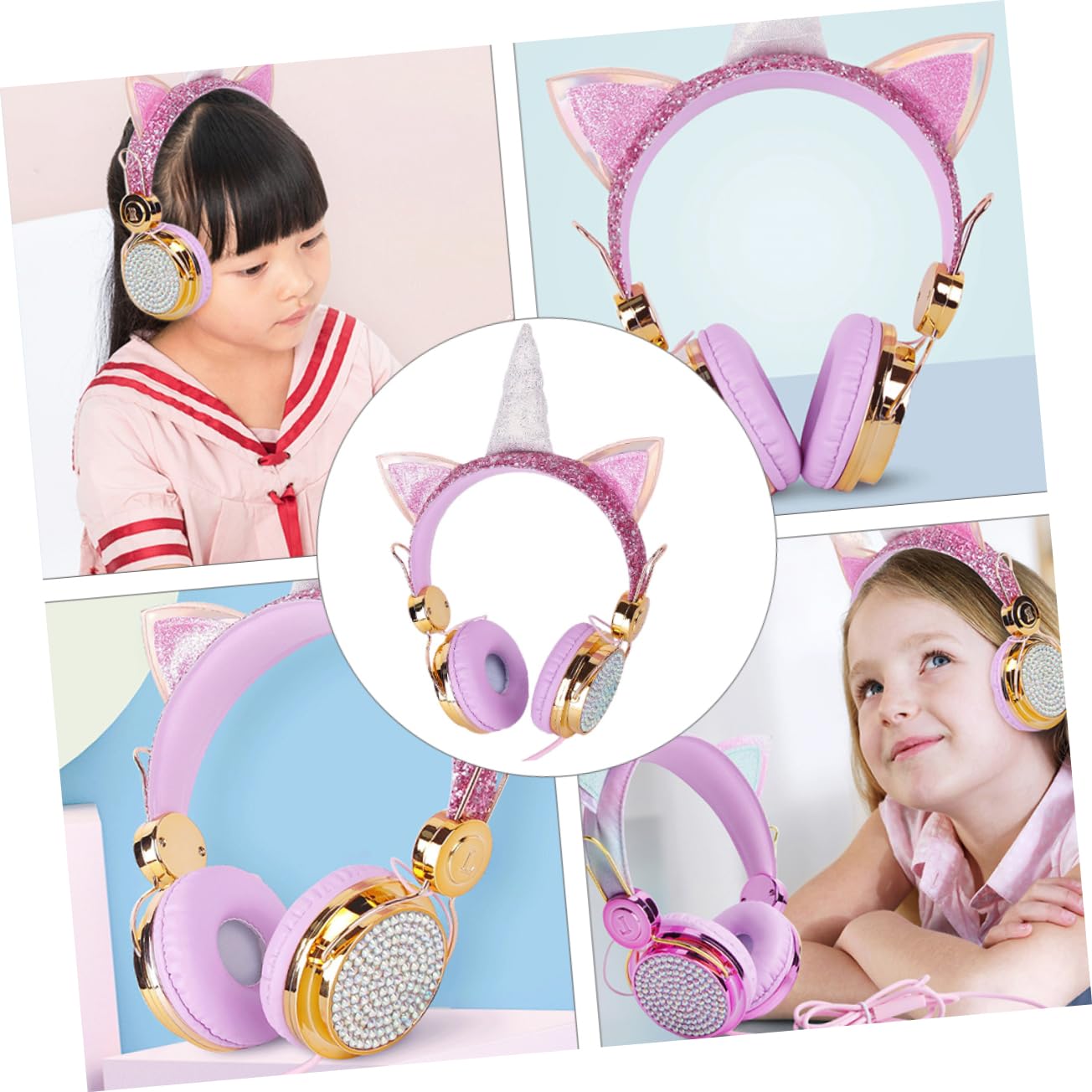 2stücke Mädchen Kopfhörer Mit Mikrofon Faltbare Einstellbare Over-Ear Ohrhörer Für Jungen Und Mädchen Lautstärkebegrenzung Geeignet Für Und Computer