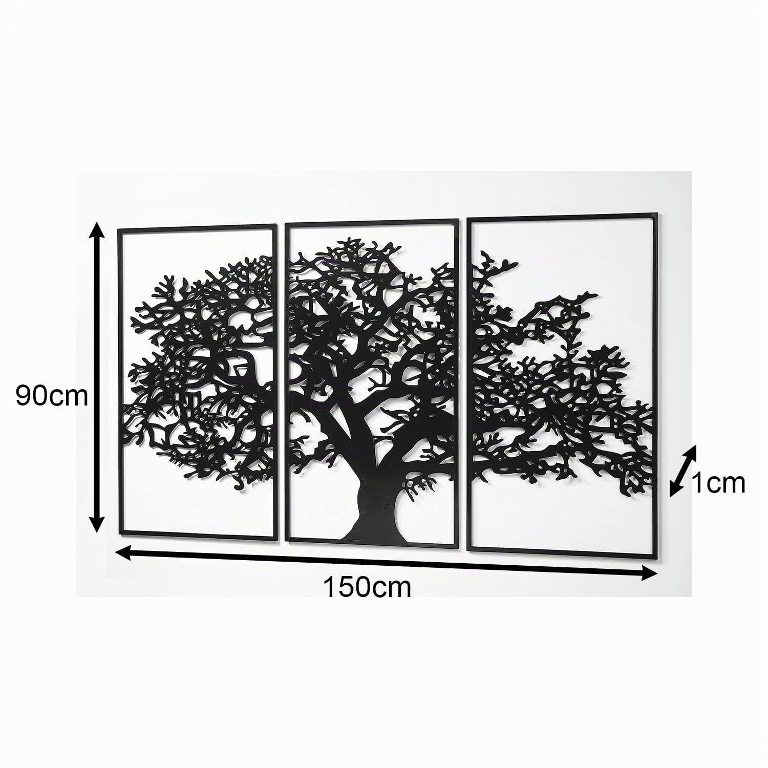 Kobolo Wandbild Wanddeko Metallbild TREE Metall dreiteilig Baum Schwarz