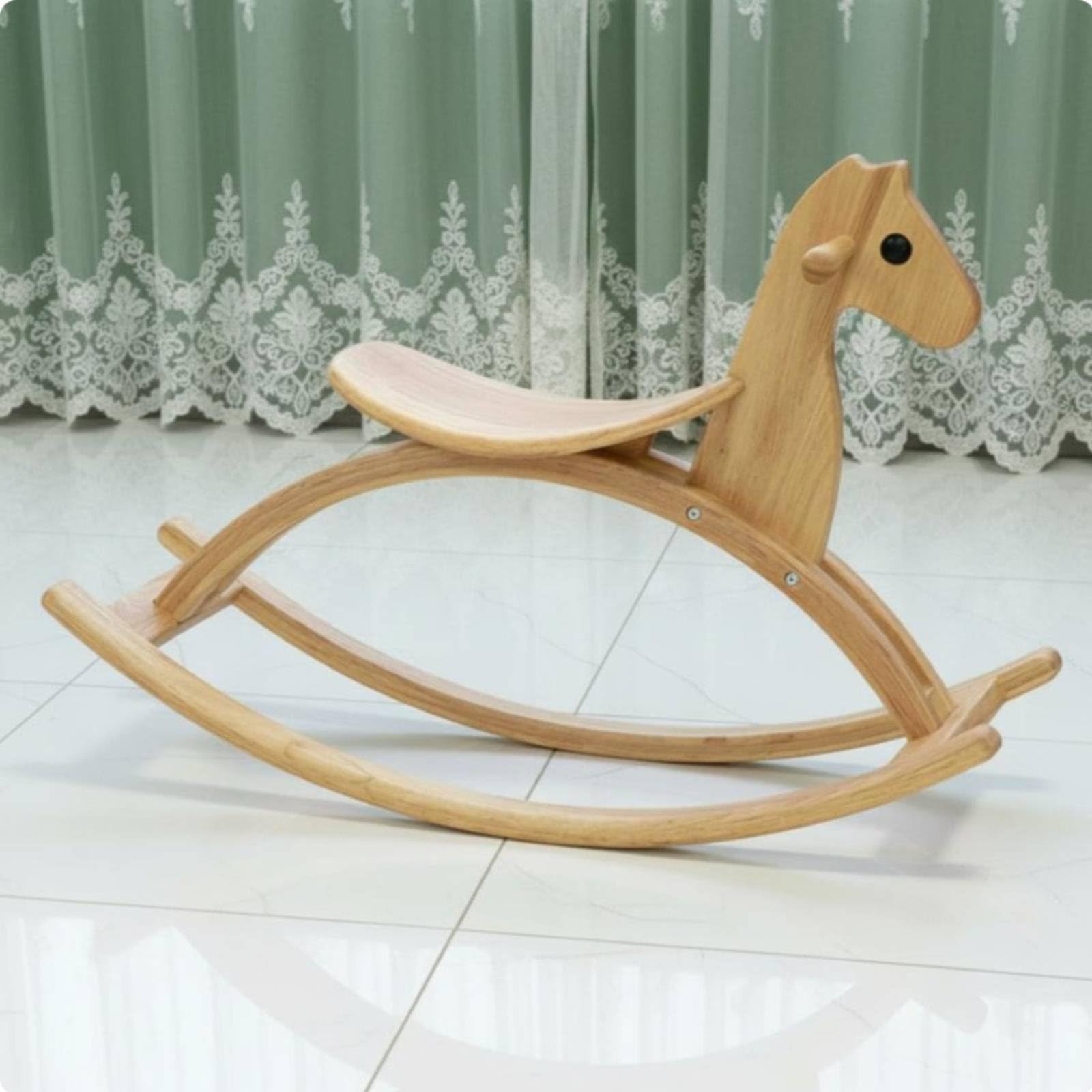 Sedia a Dondolo per Bambini Giocattolo a Dondolo Cavalluccio in Legno Seggiolina Dondolante Poltroncina Dondolante con Design Curvo Minimal E Venature, color to 1
