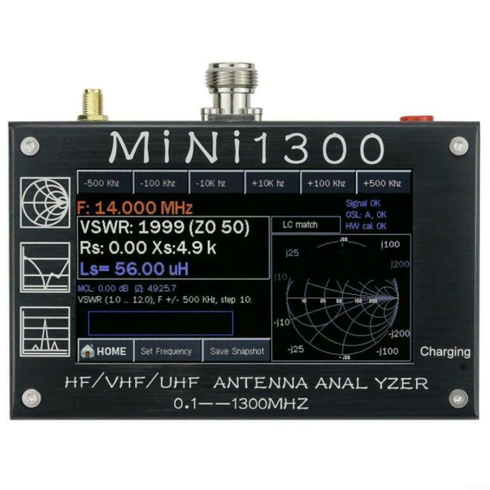 KiraKira Mini1300 SWR Analizator anteny 0,1-1300 MHz HF/VHF/UHF miernik z wyświetlaczem LCD 4,3 cala i trybem