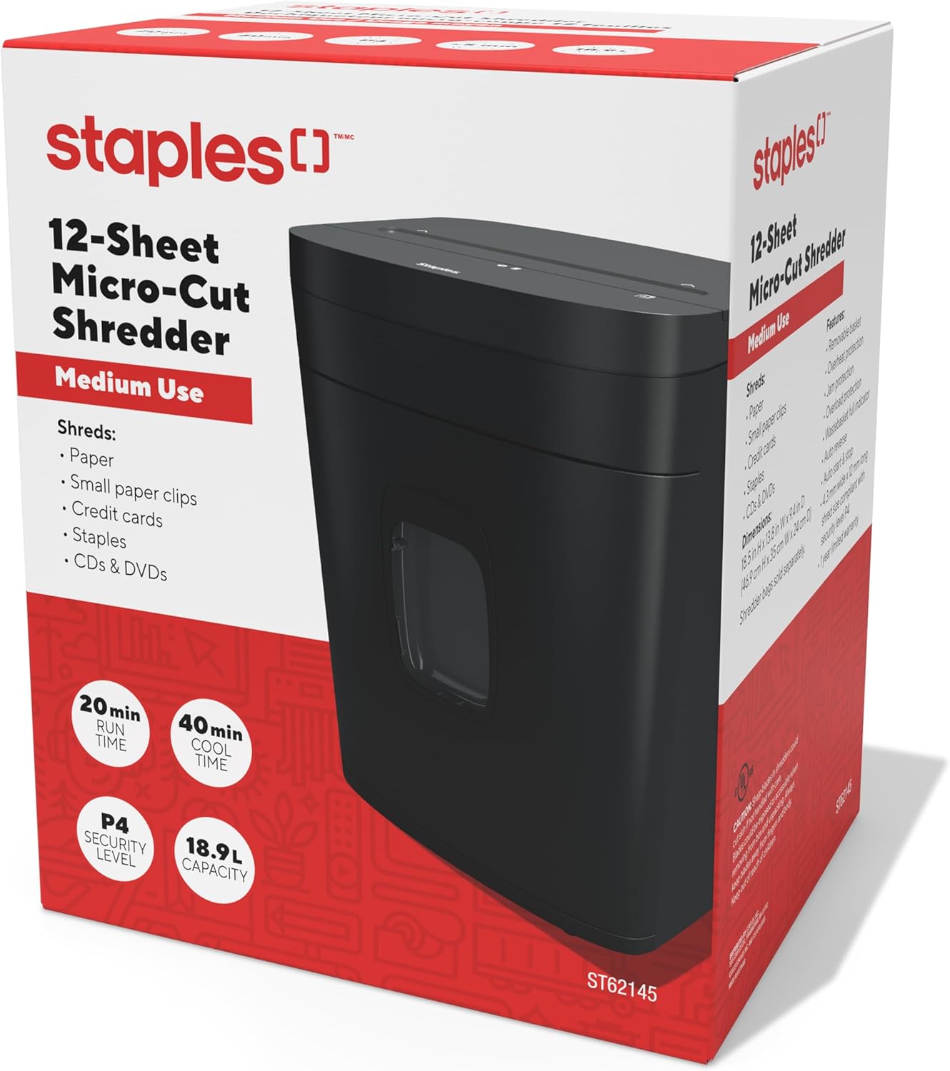 Staples 12-Sheet Micro-Cut Personal Shredder product box