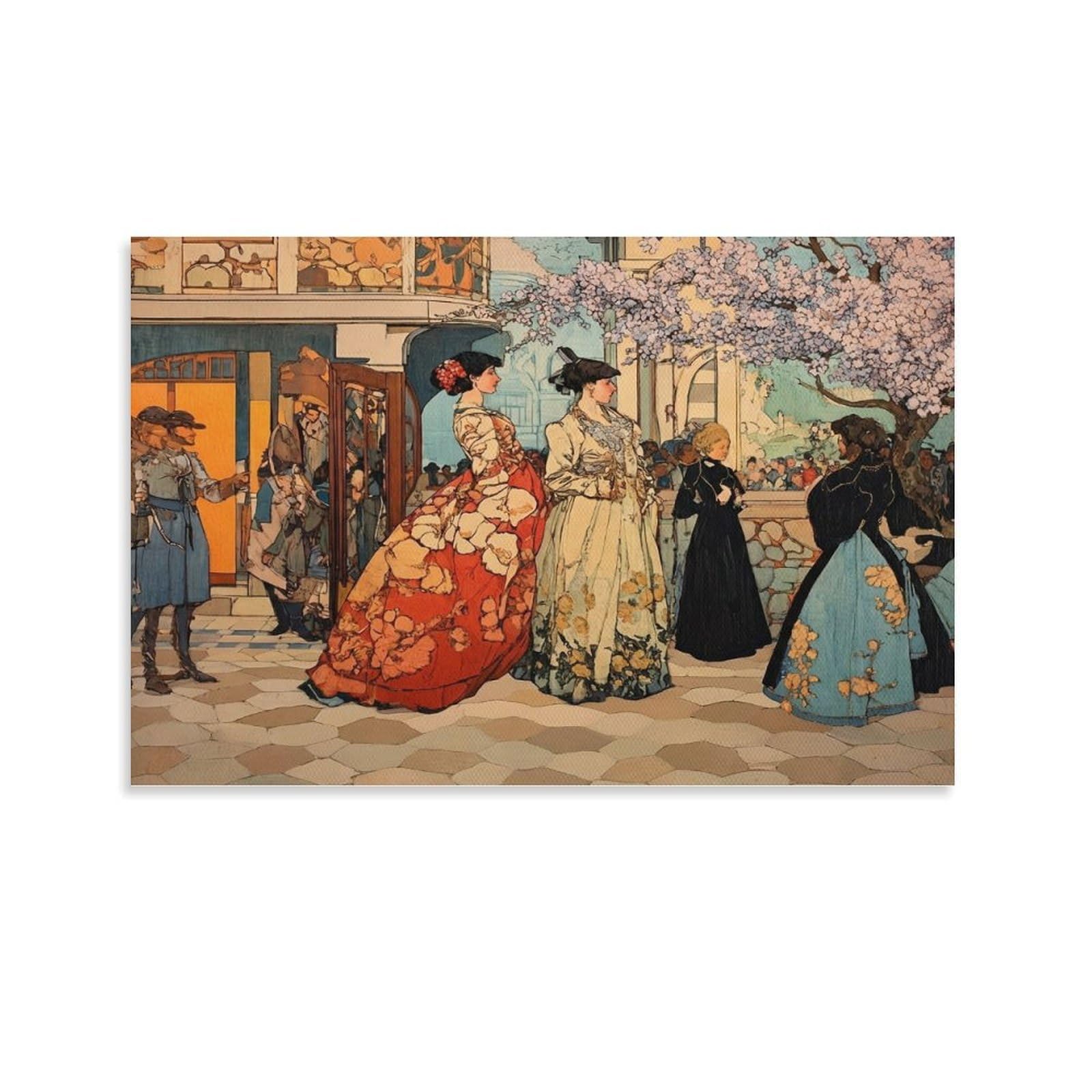 CPLVKWRQJ Victorian Women Fashion Individual Historical Ball Scene Painting Canvas Print - Bedroom Canvas Painting Easy to Clean Statement Piece Decor 16x24inch(40x60cm)