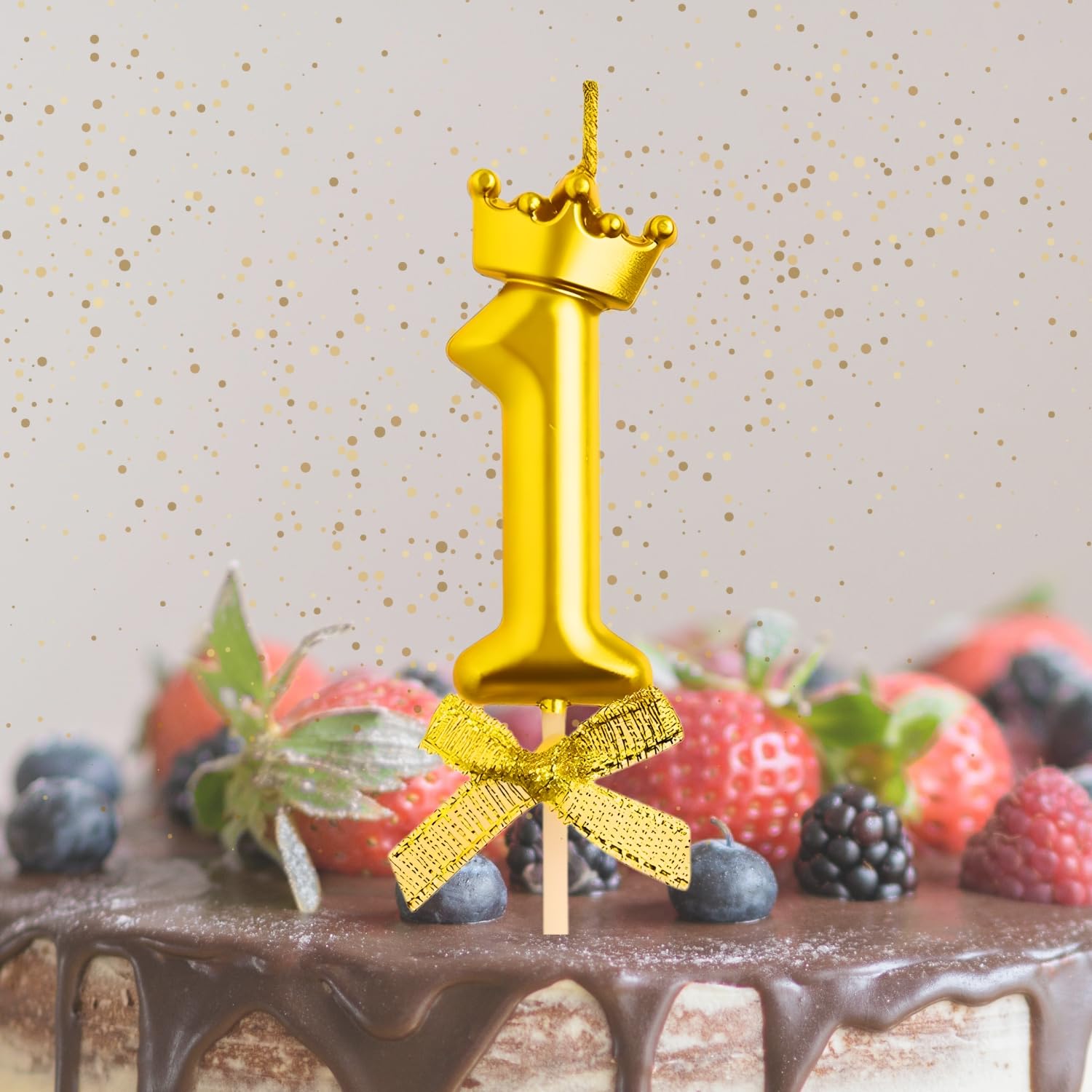 KITTER 1 Pc 1 Number Candle for Birthday Cake, Metallic Gold No. 1st Birthday Cake Decoration Number One Candle with Crown on Top Cake Topper Number Candles for Anniversary (Pack of 1)-image-18