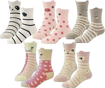 Hzcojulo Kids Toddler Big Little Girls Fashion Cotton Crew Cute Socks -5 Pairs